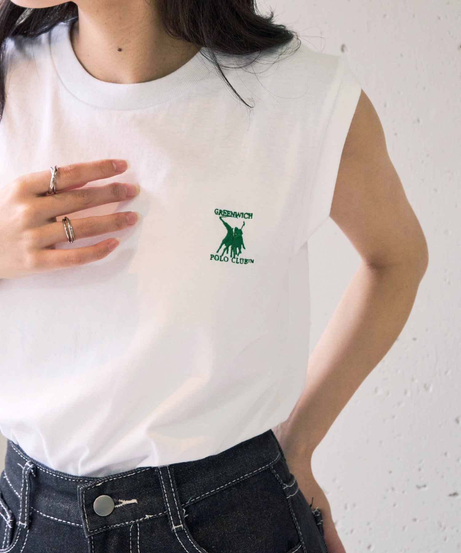 セットアップセブン SETUP7 【GREENWICH POLO CLUB】別注 ワンポイント刺繍 ノースリーブトップス (ホワイト系1) ホワイト系1