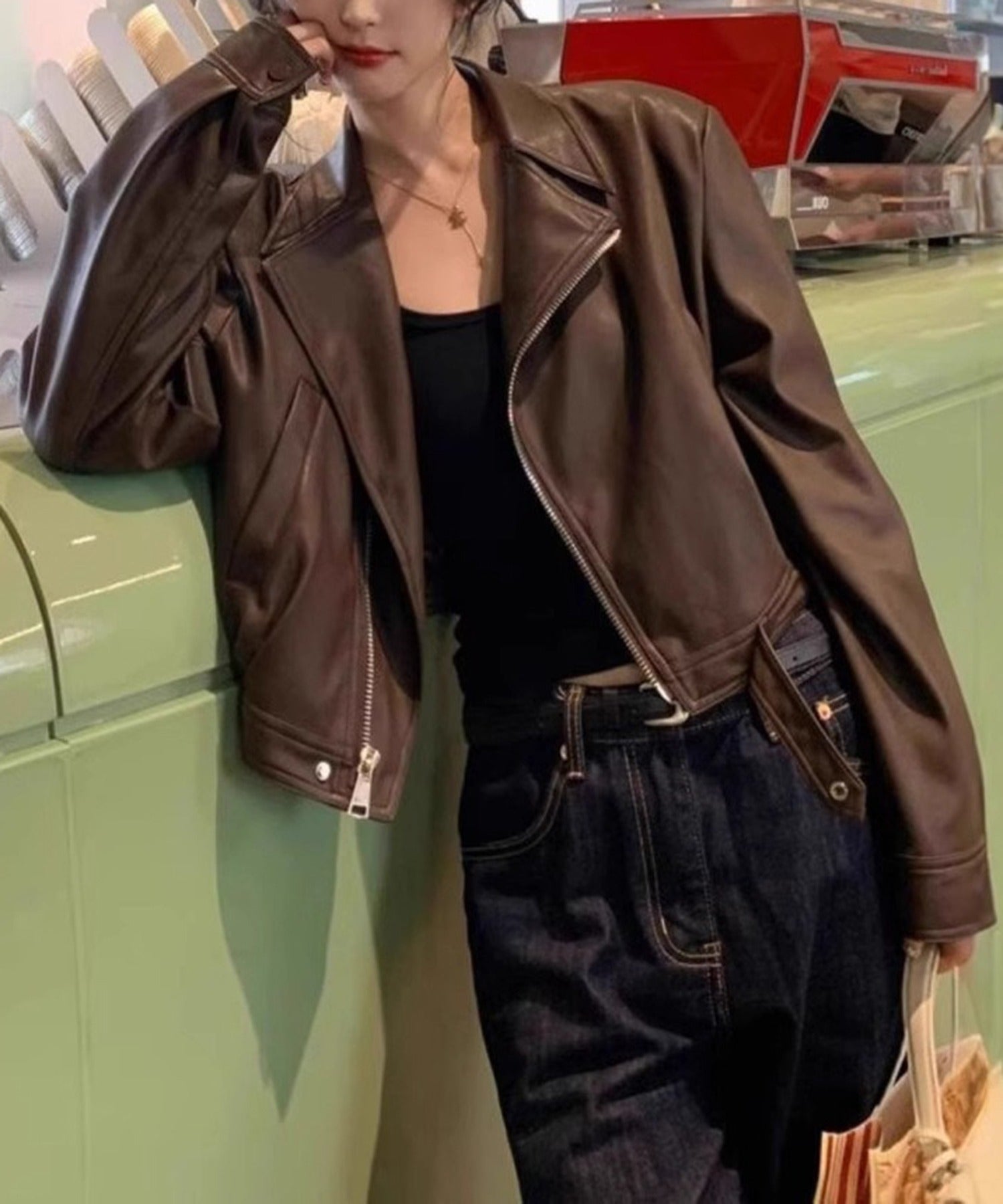 セットアップセブン SETUP7 クロップドバイカージャケット KNF (カーキ) カーキ