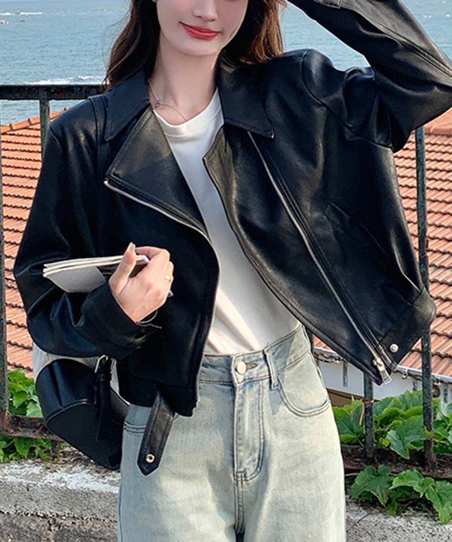 セットアップセブン SETUP7 クロップドバイカージャケット KNF (ブラック) ブラック