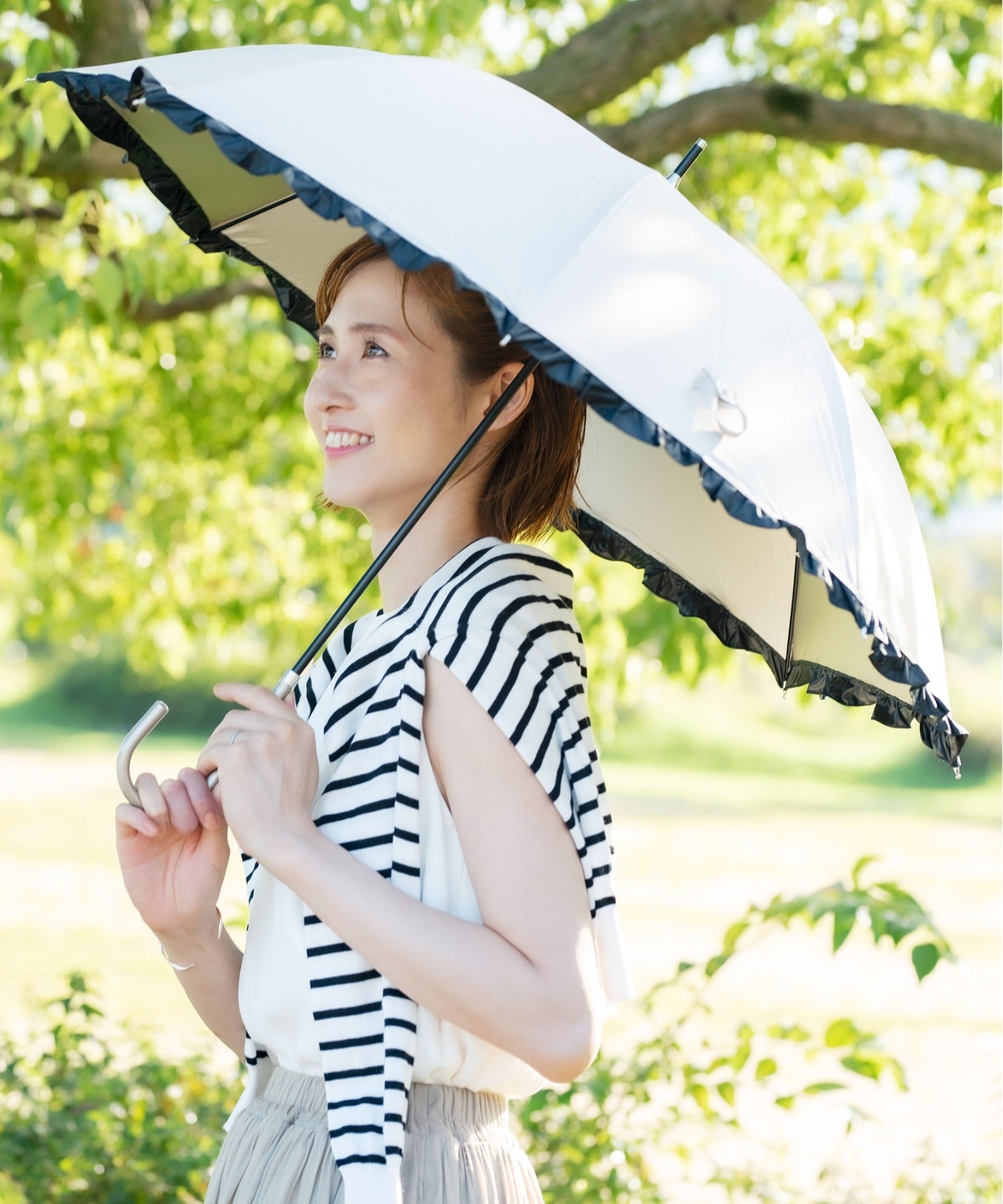 セットアップセブン SETUP7 晴雨兼用 バイカラーフリル バルーン 日傘 雨傘 レイン 紫外線カット・UVカット 21431 CLIR (ベージュ) ベージュ