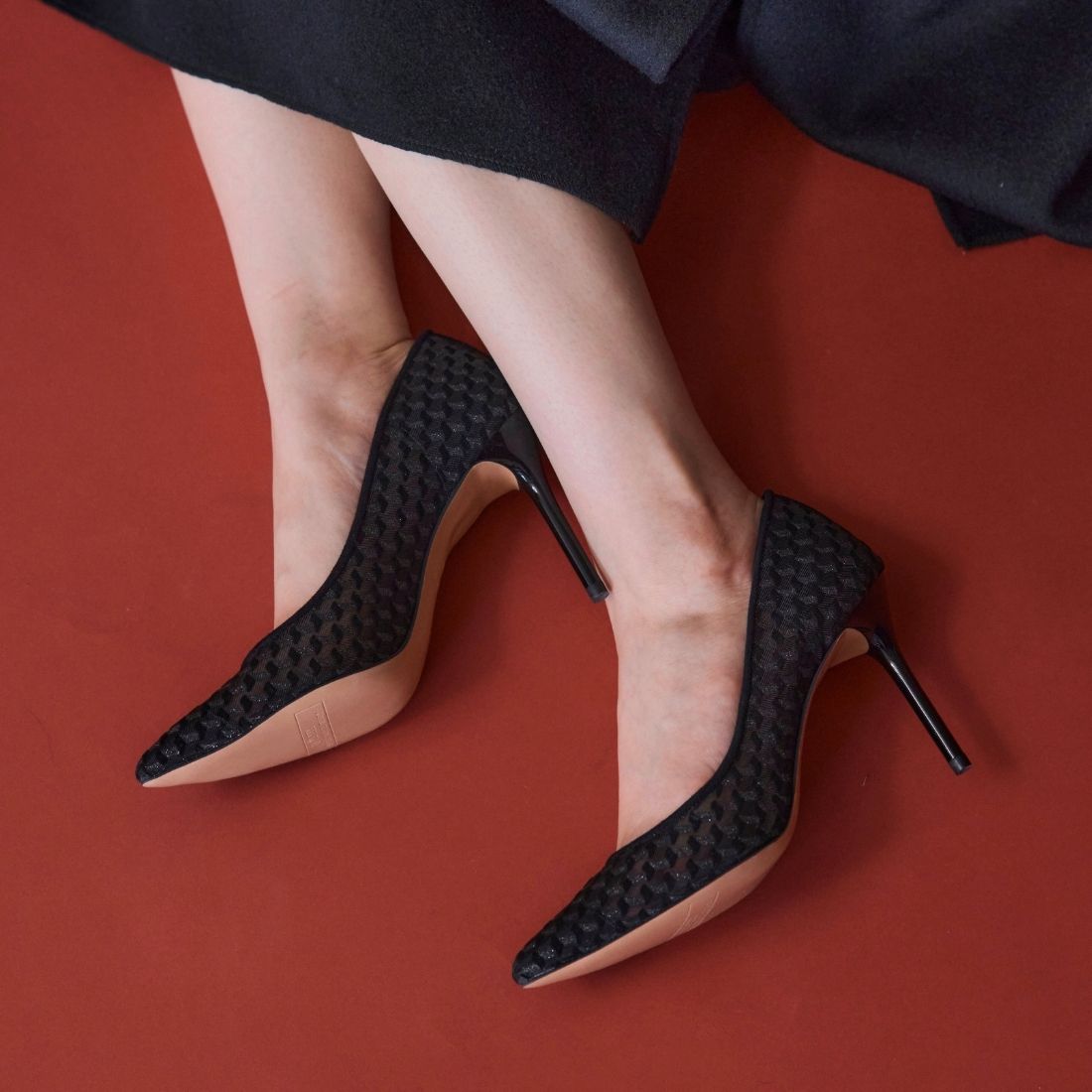 セヴン トゥエルヴ サーティ SEVEN TWELVE THIRTY スティレットヒール 柄チュールパンプス (ブラックコンビ) ブラックコンビ