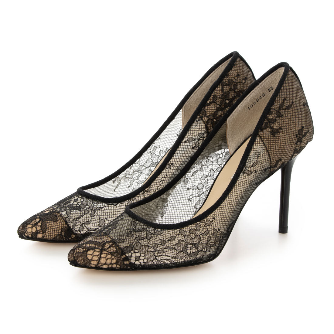 セヴン トゥエルヴ サーティ SEVEN TWELVE THIRTY スティレットヒールレースチュールパンプス (ブラックレース) ブラックレース