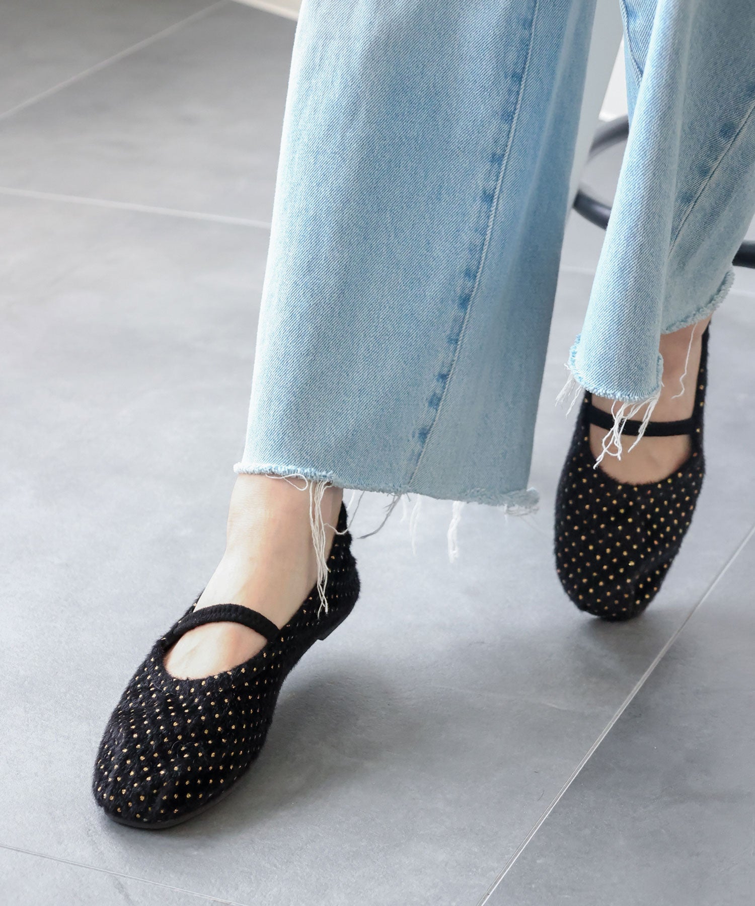 セスト SESTO タイニードットメリージェーンフラットパンプス (ブラックドット) ブラックドット