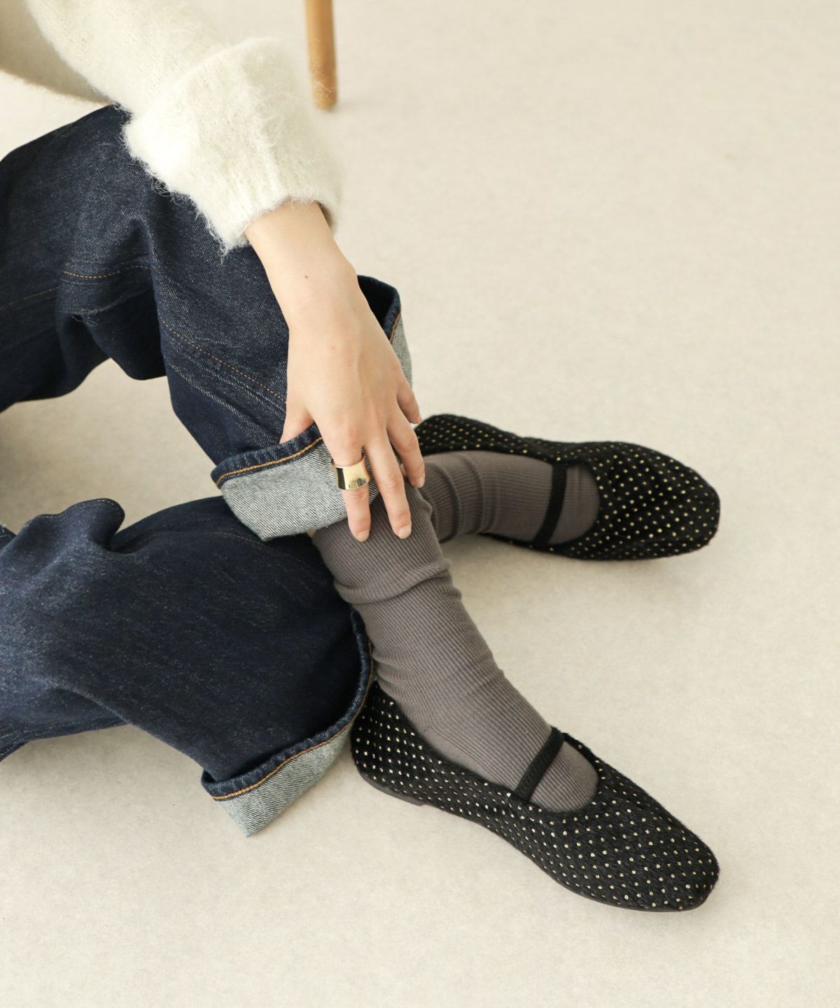 セスト SESTO タイニードットメリージェーンフラットパンプス (ブラックドット) ブラックドット