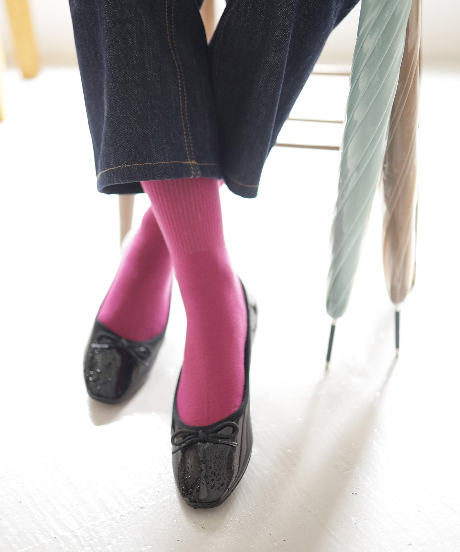 セスト SESTO 生活防水!晴雨兼用バレエシューズ,ブラックエナメル