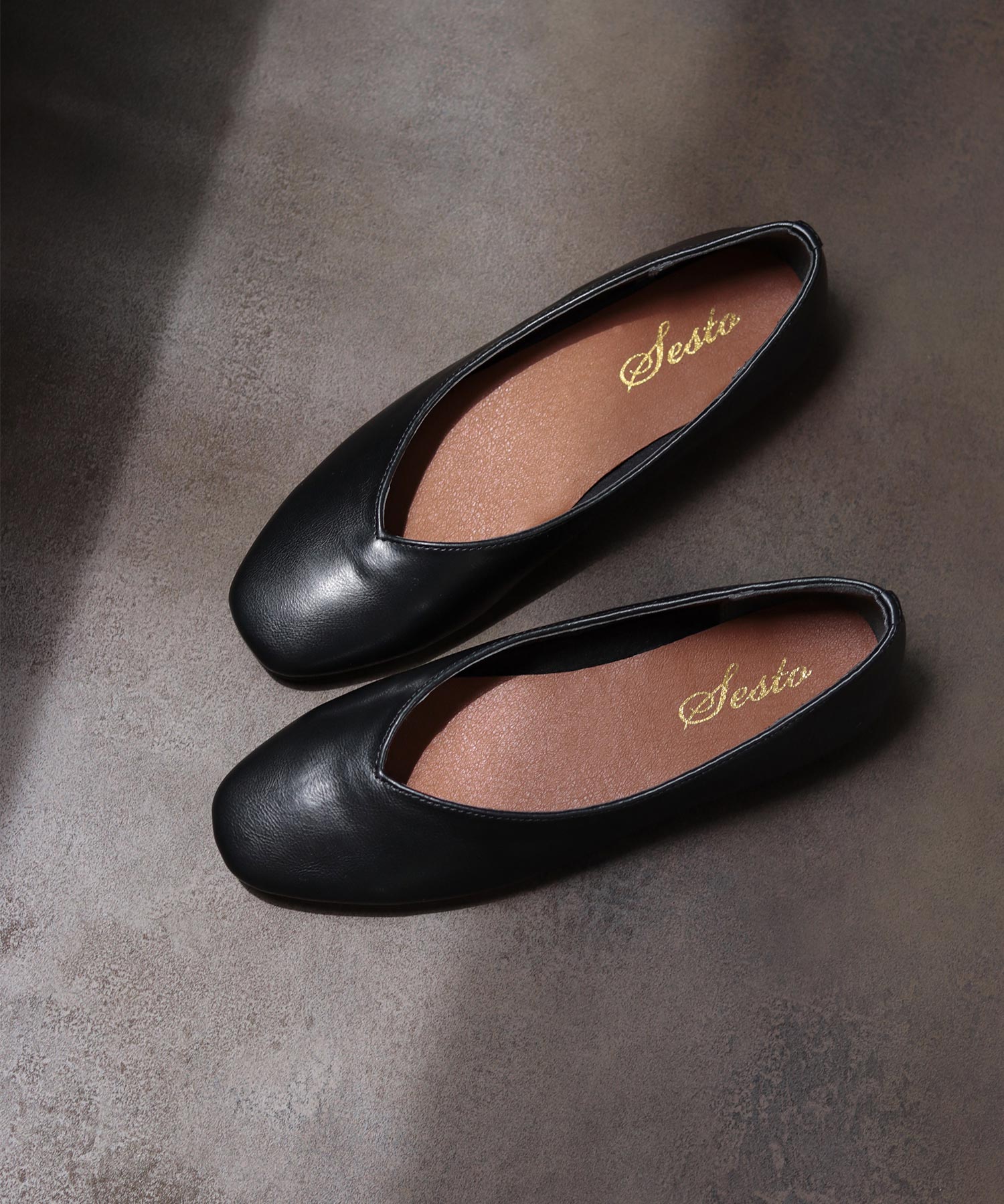 セスト SESTO スクエアトゥフラットシューズVカットバブーシュパンプス