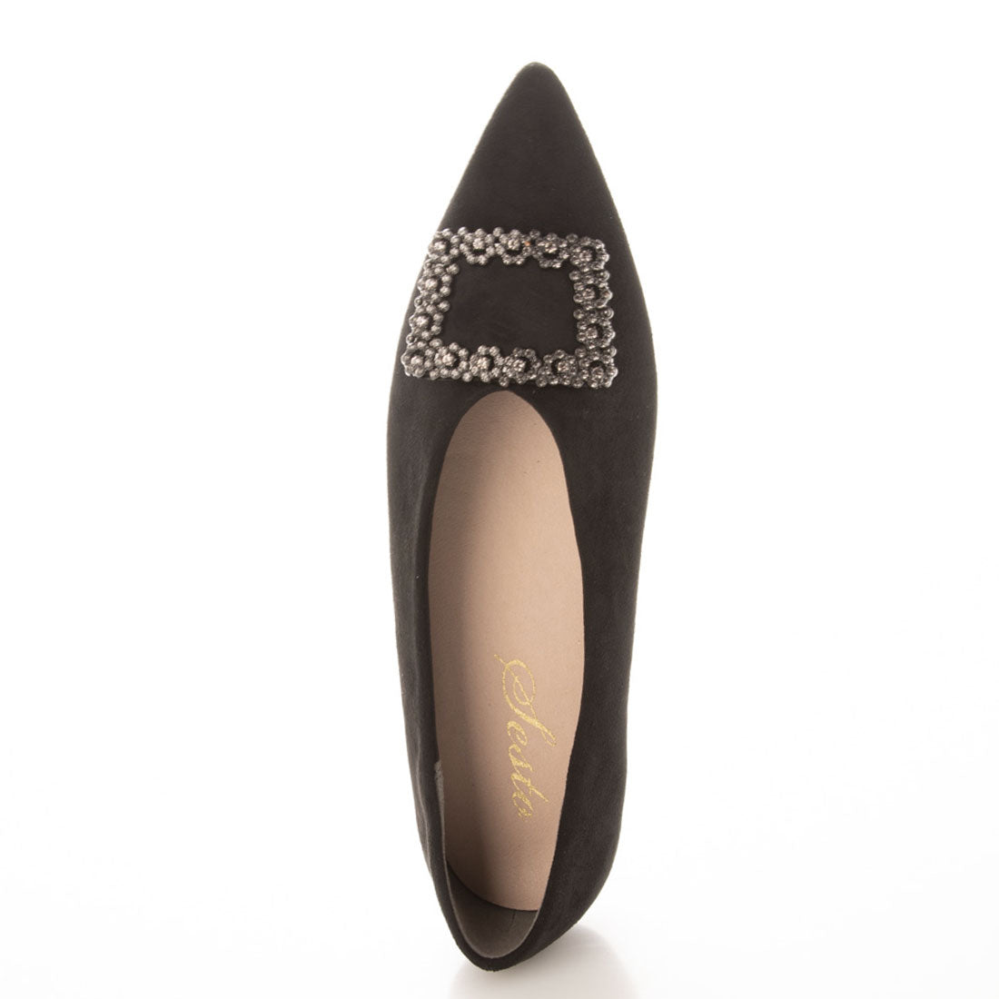 セスト SESTO ビジューモチーフVカットポインテッドトゥフラットパンプス