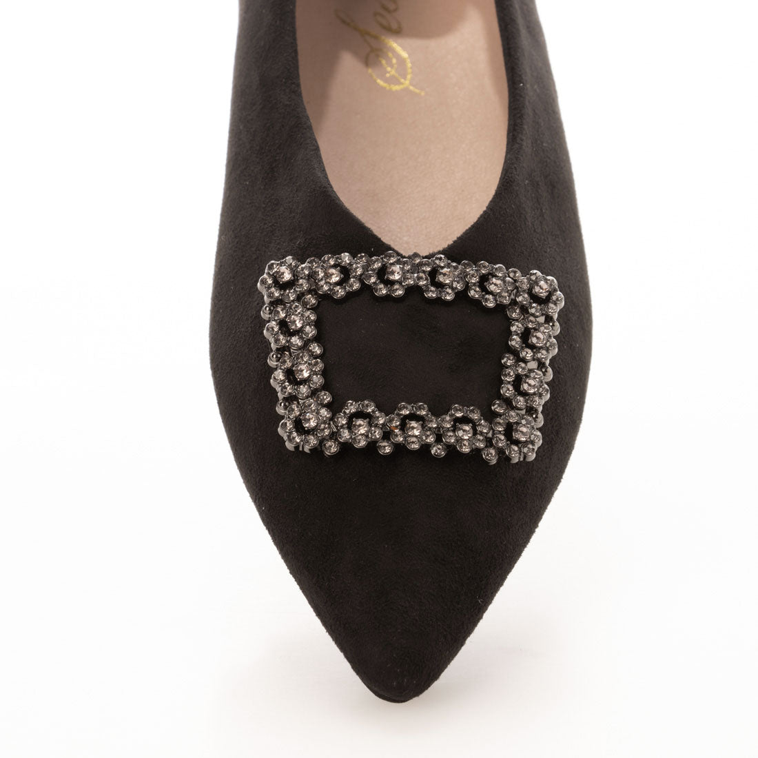 セスト SESTO ビジューモチーフVカットポインテッドトゥフラットパンプス