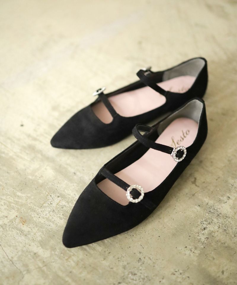 SESTO Bijou Buckle Double Strap Pointed Toe Flat Pumps