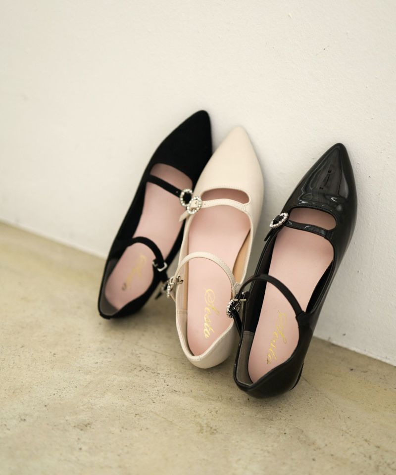 SESTO Bijou Buckle Double Strap Pointed Toe Flat Pumps