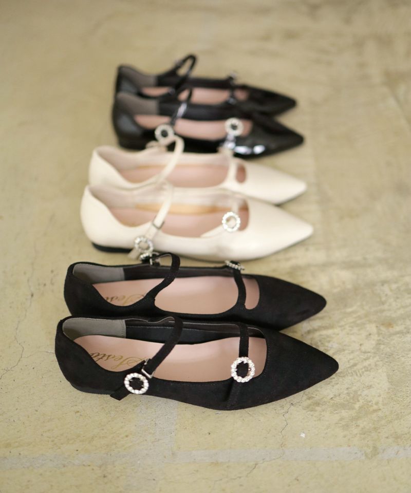 SESTO Bijou Buckle Double Strap Pointed Toe Flat Pumps