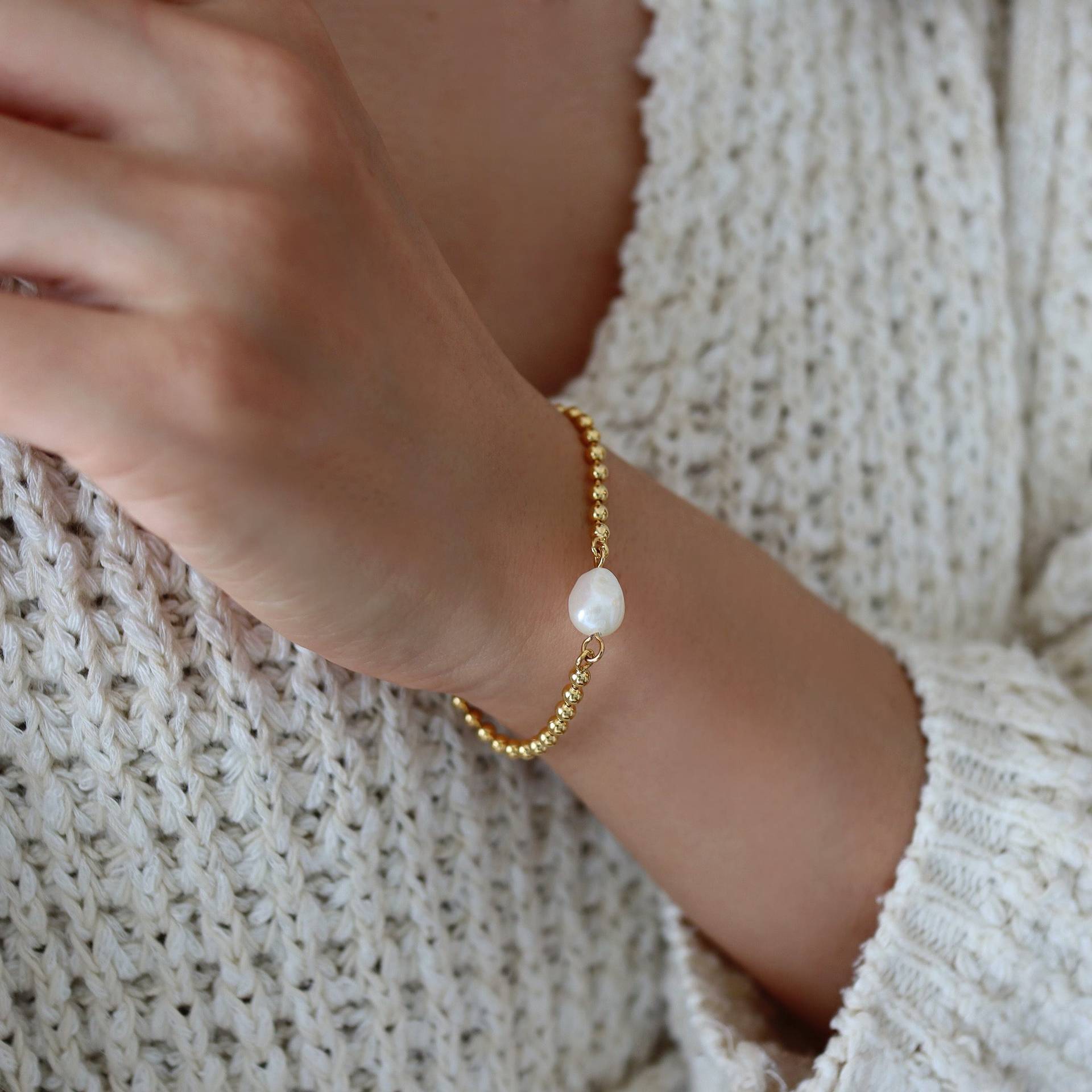 シースキー seasukii dotチェーン淡水パールブレスレット (シルバー) シルバー