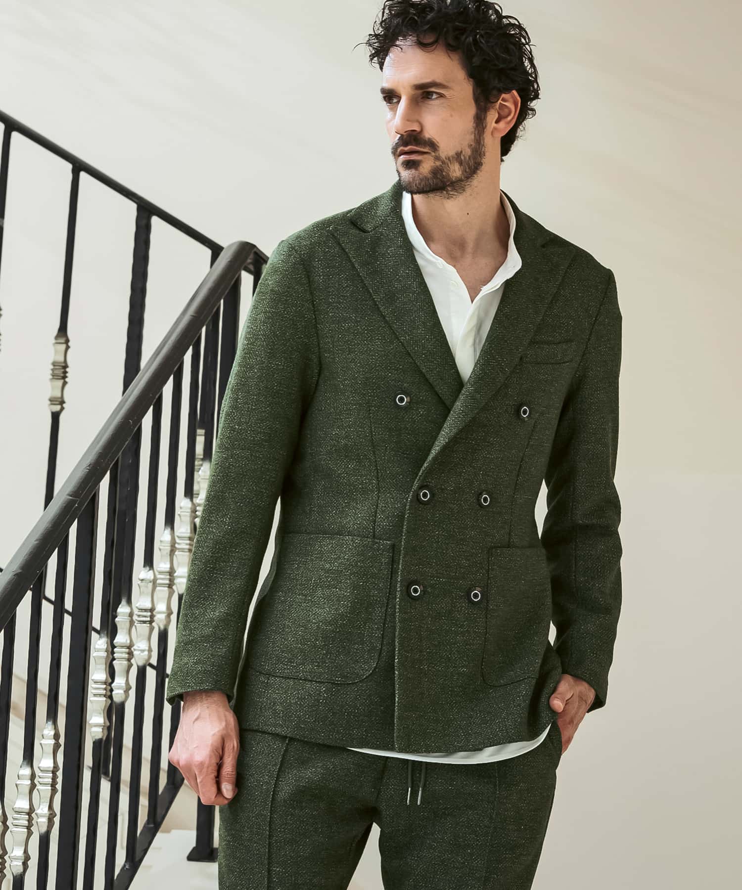 ウノ ピゥ ウノ ウグァーレ トレ リラックス 1PIU1UGUALE3 RELAX クラシックダブルジャケット (グリーン) グリーン