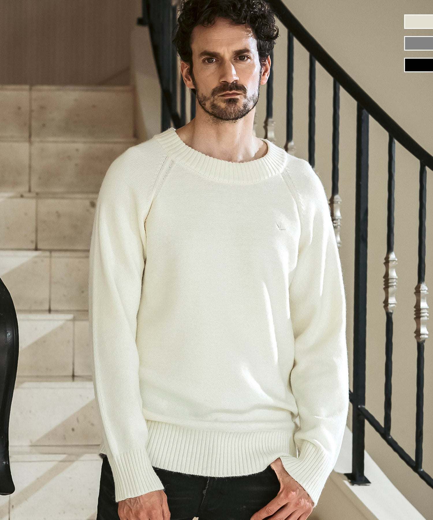 ウノ ピゥ ウノ ウグァーレ トレ リラックス 1PIU1UGUALE3 RELAX クルーネックベーシックニット 【雑誌LEON掲載】,オフホワイト