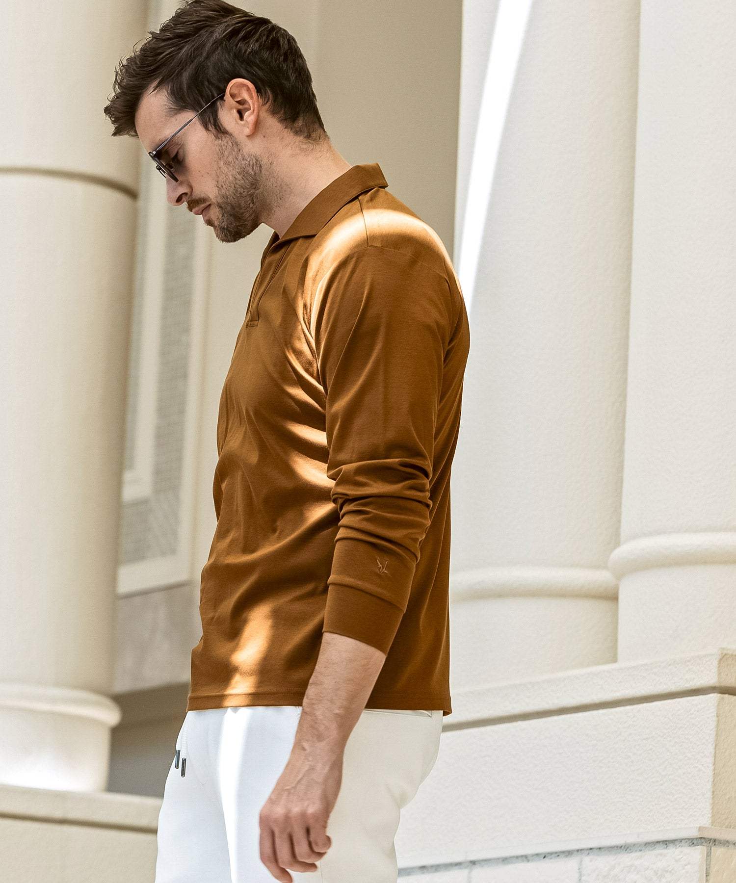 ウノ ピゥ ウノ ウグァーレ トレ リラックス 1PIU1UGUALE3 RELAX シルク混 イタリアンカラー ロングTシャツ 長袖Tシャツ (ブラウン) ブラウン