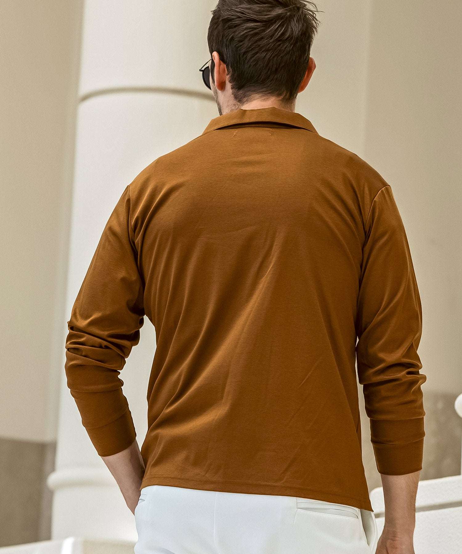 ウノ ピゥ ウノ ウグァーレ トレ リラックス 1PIU1UGUALE3 RELAX シルク混 イタリアンカラー ロングTシャツ 長袖Tシャツ (ブラウン) ブラウン