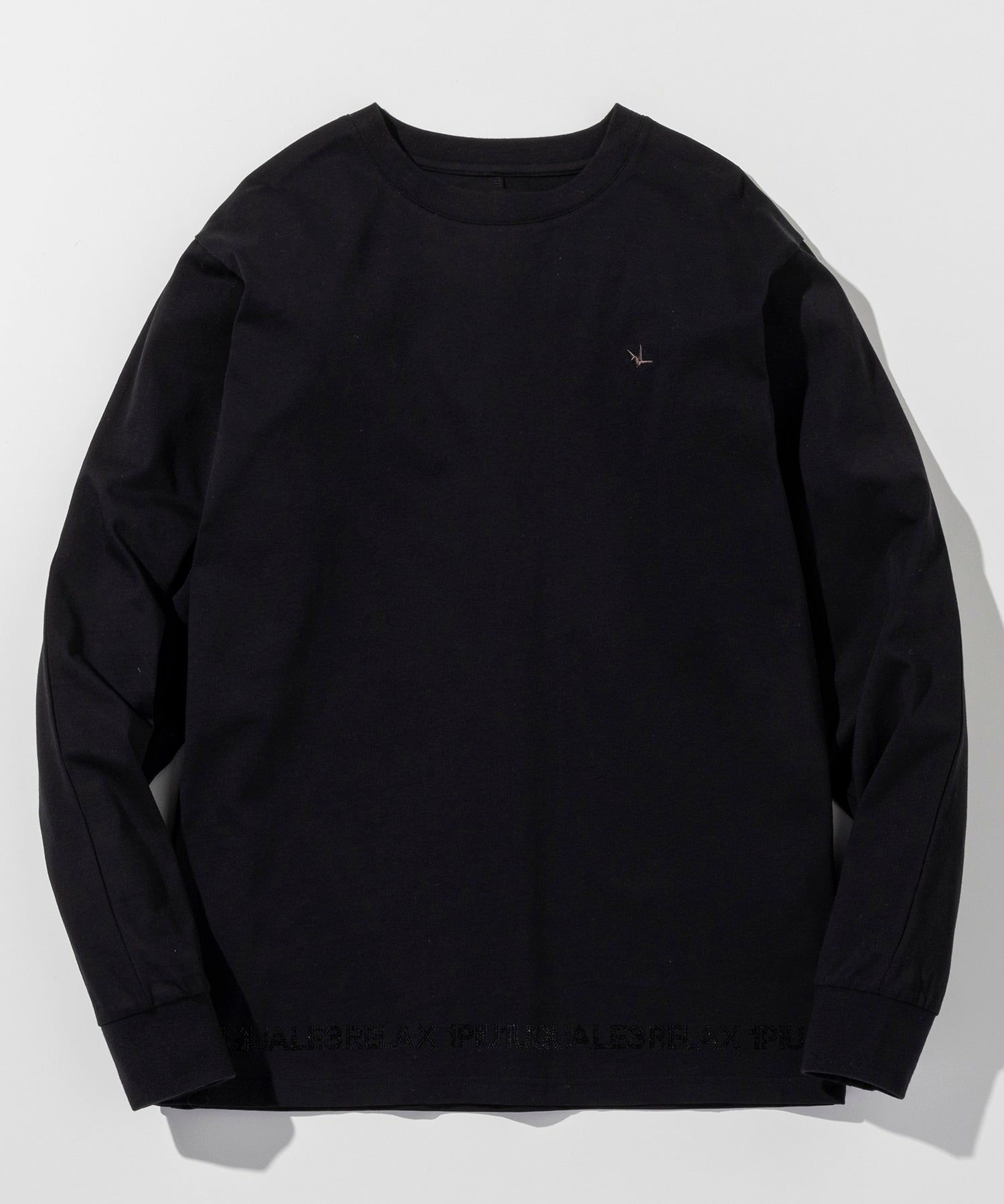 ウノ ピゥ ウノ ウグァーレ トレ リラックス 1PIU1UGUALE3 RELAX シルケット素材 ラインストーン ブランドロゴ ロングTシャツ 長袖Tシャツ (ブラック) ブラック