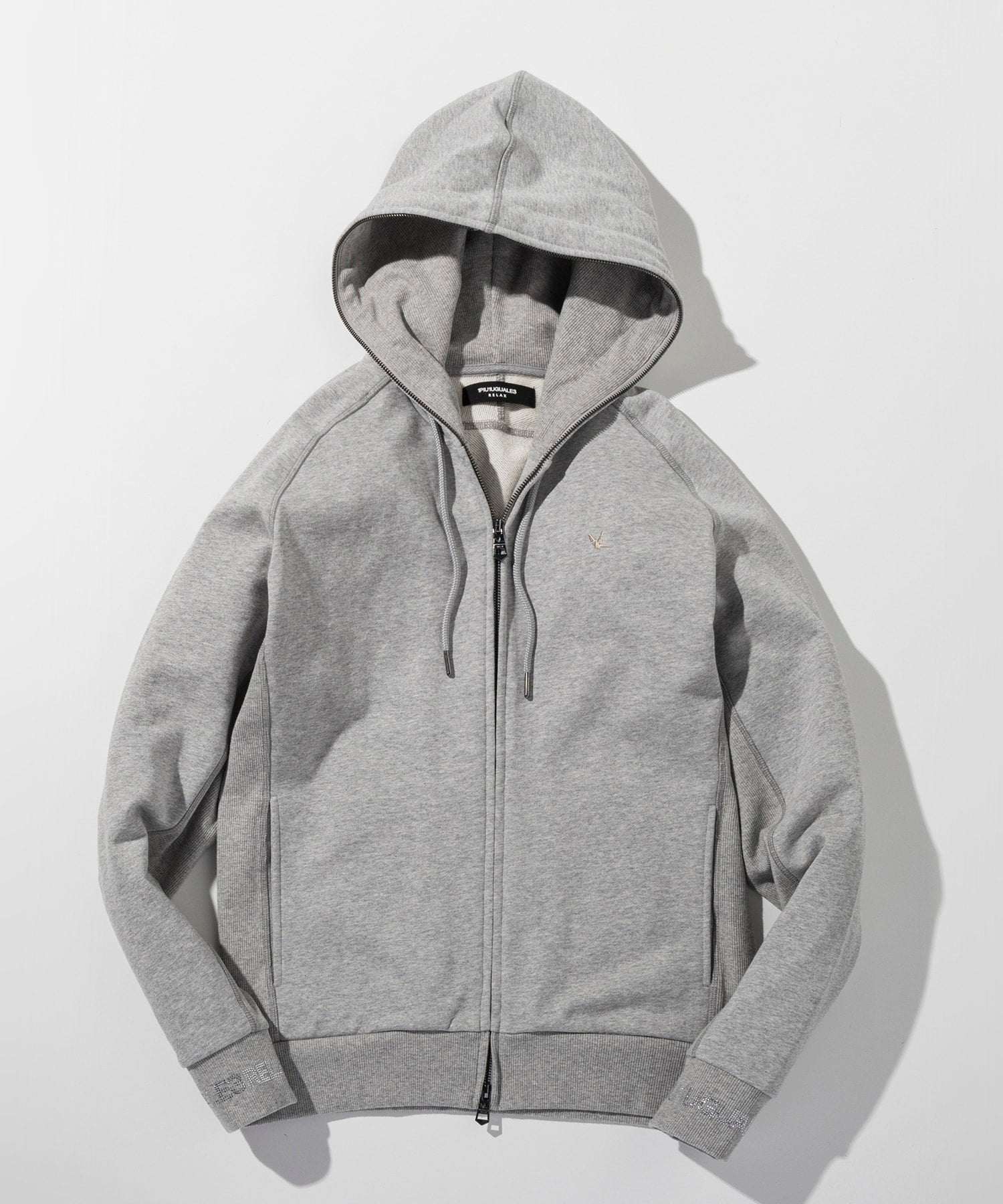 ウノ ピゥ ウノ ウグァーレ トレ リラックス 1PIU1UGUALE3 RELAX ラインストーン ブランドロゴ スウェットジップパーカー スウェットフーディー (グレー) グレー