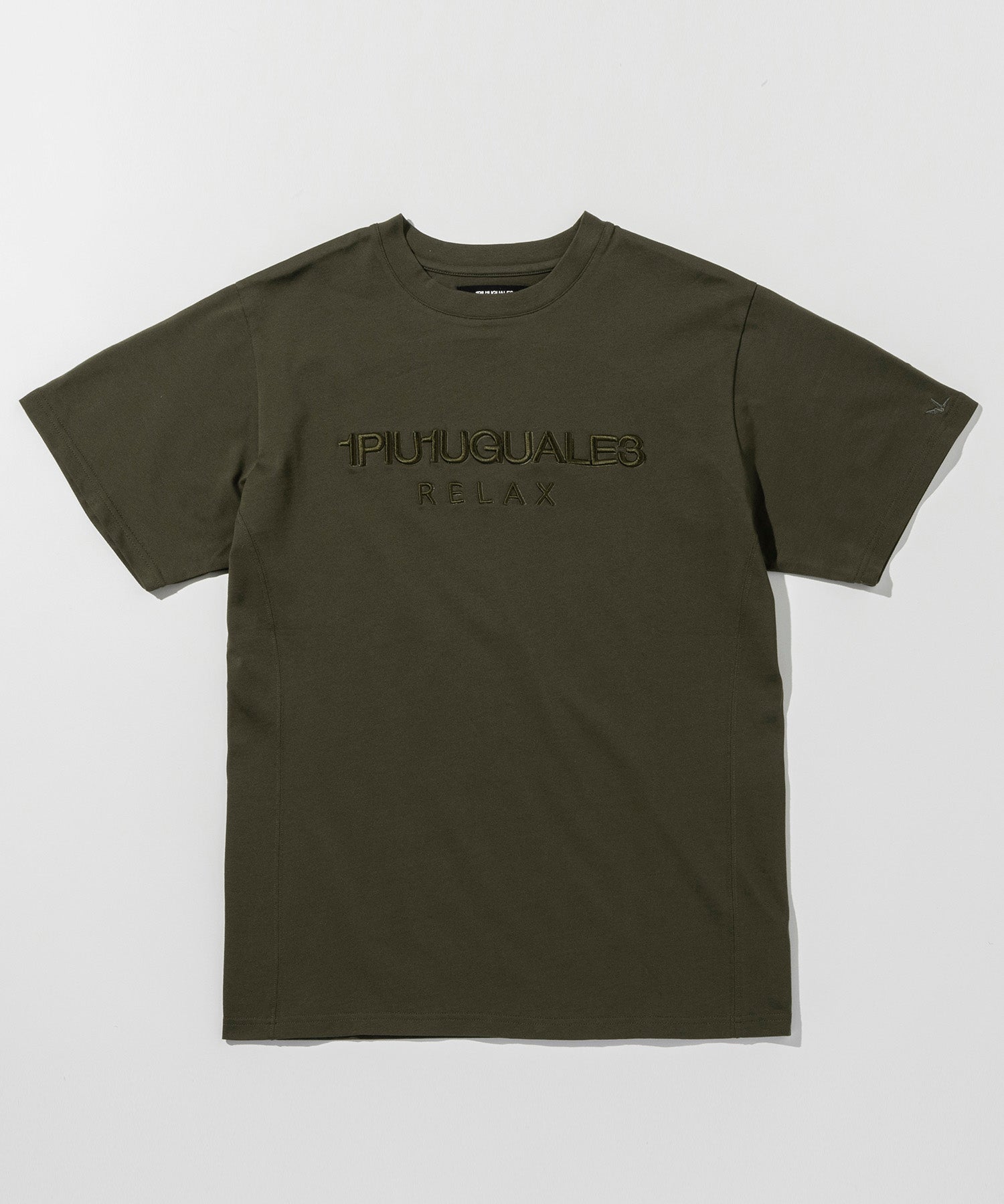 ウノ ピゥ ウノ ウグァーレ トレ リラックス 1PIU1UGUALE3 RELAX 立体刺繍 ブランドロゴ シルケット生地 半袖Tシャツ (カーキ) カーキ