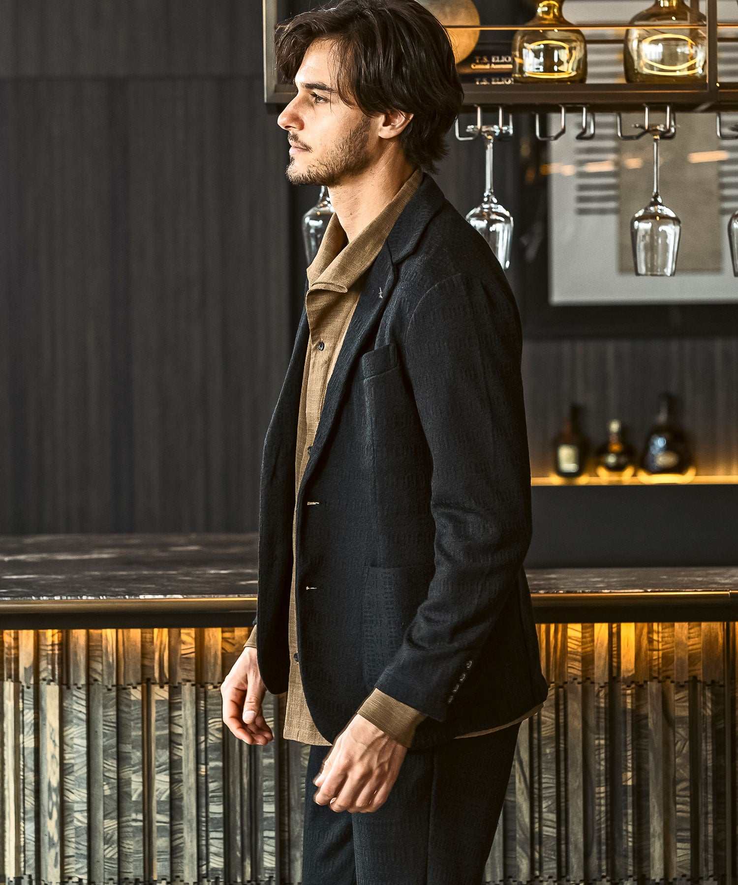 ウノ ピゥ ウノ ウグァーレ トレ リラックス 1PIU1UGUALE3 RELAX ブラックジャガード ストレッチ ジャケット (軽量/通気性) (ブラック) ブラック