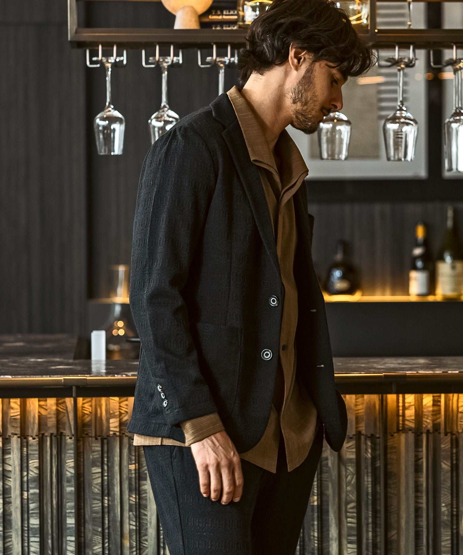 ウノ ピゥ ウノ ウグァーレ トレ リラックス 1PIU1UGUALE3 RELAX ブラックジャガード ストレッチ ジャケット (軽量/通気性) (ブラック) ブラック