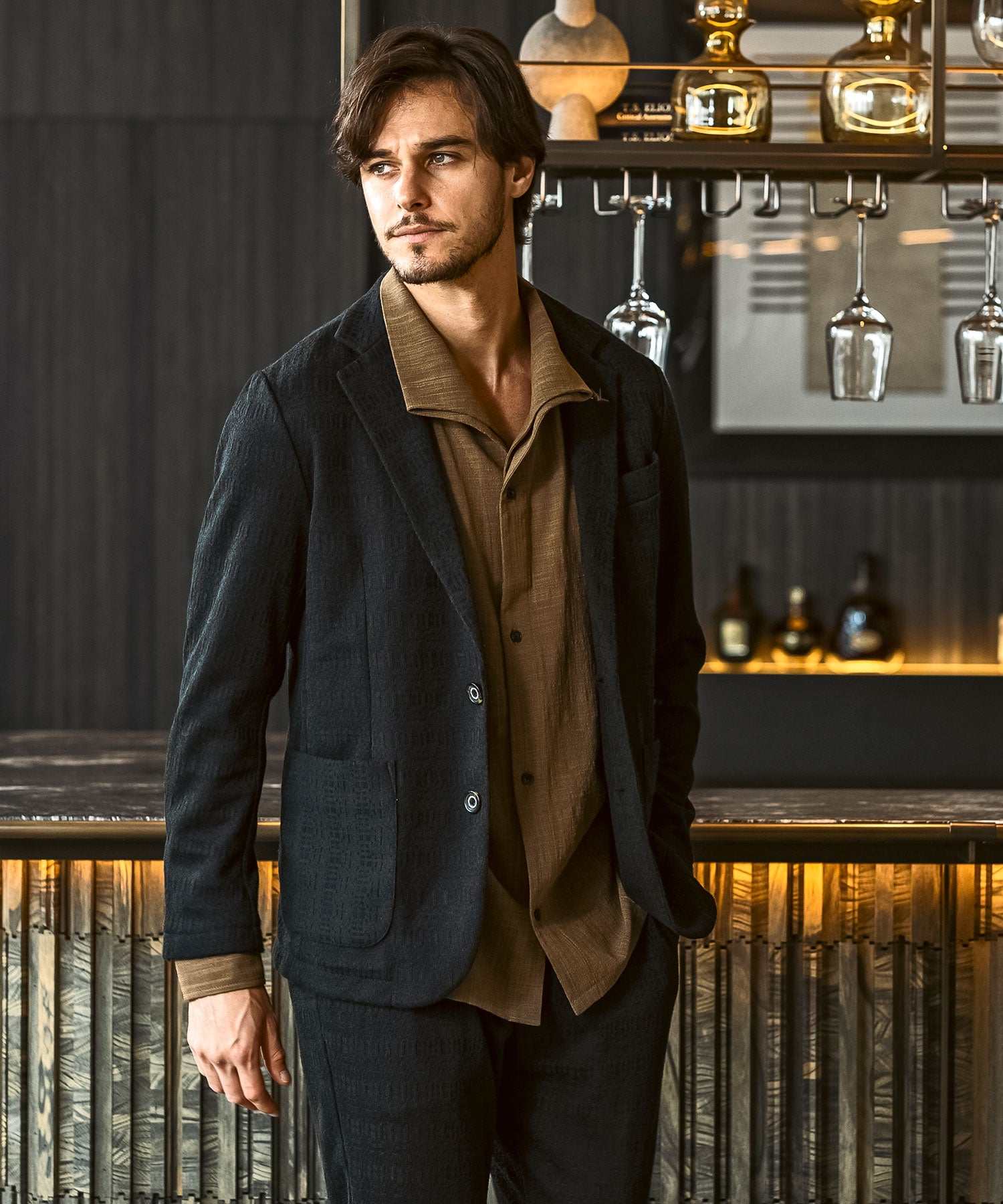 ウノ ピゥ ウノ ウグァーレ トレ リラックス 1PIU1UGUALE3 RELAX ブラックジャガード ストレッチ ジャケット (軽量/通気性) (ブラック) ブラック