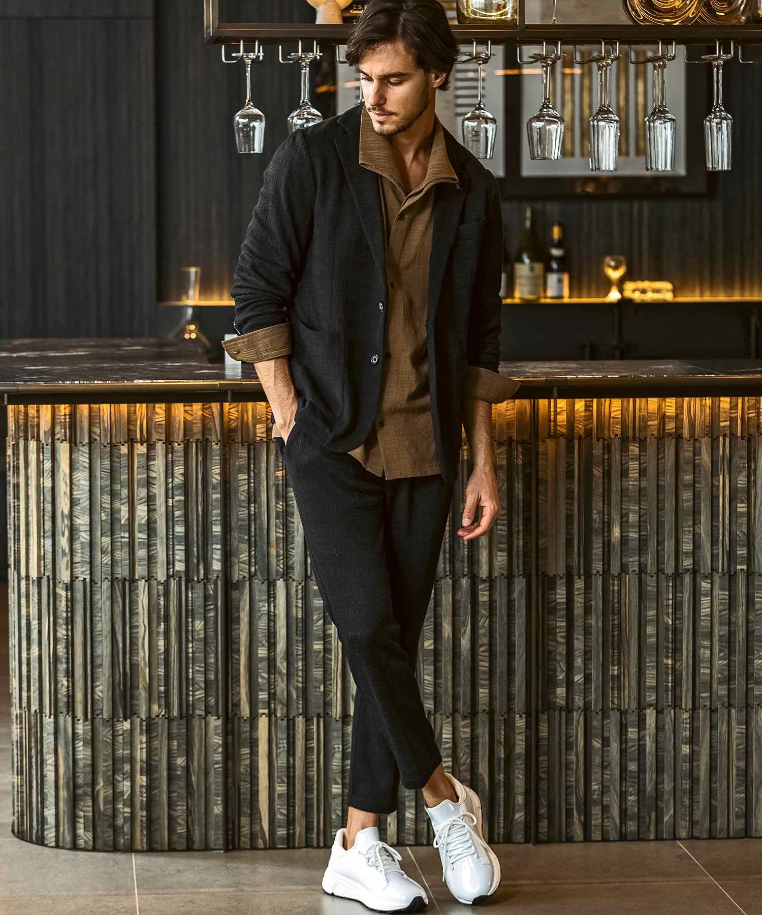 ウノ ピゥ ウノ ウグァーレ トレ リラックス 1PIU1UGUALE3 RELAX ブラックジャガード ストレッチ ジャケット (軽量/通気性) (ブラック) ブラック