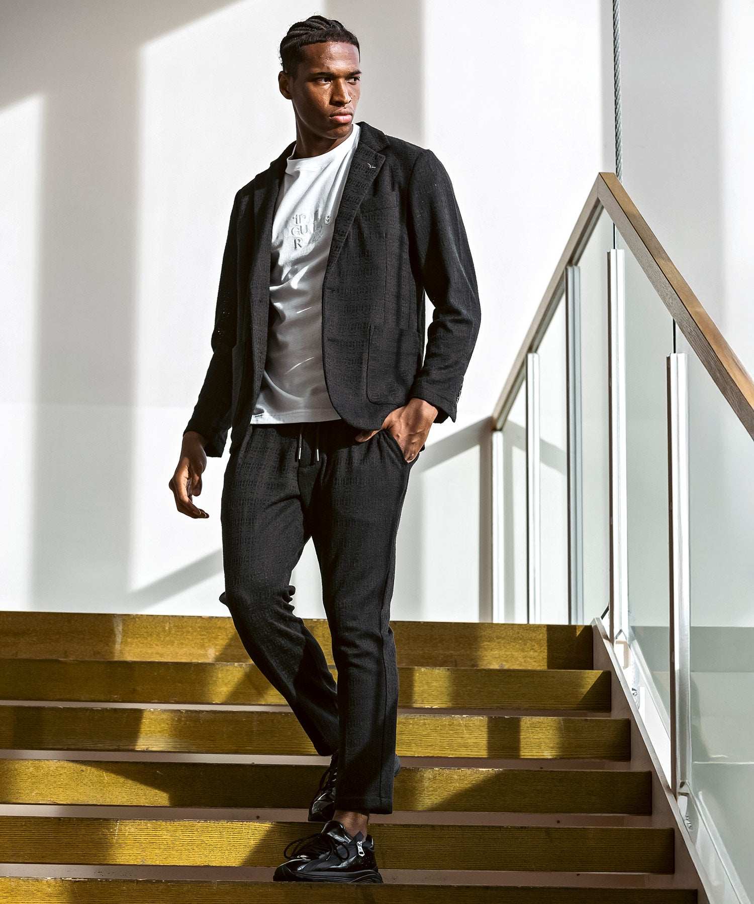 ウノ ピゥ ウノ ウグァーレ トレ リラックス 1PIU1UGUALE3 RELAX ブラックジャガード リラックス スラックス ロングパンツ (ストレッチ/軽量) (ブラック) ブラック