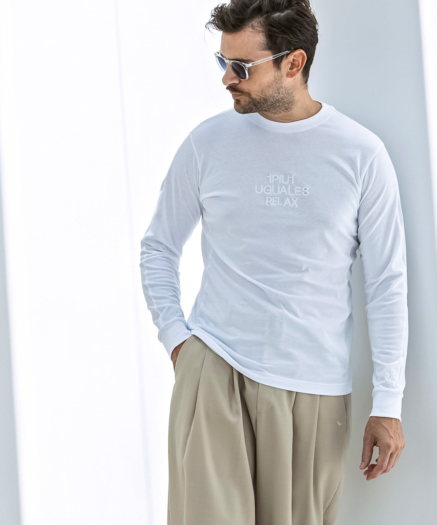 ウノ ピゥ ウノ ウグァーレ トレ リラックス 1PIU1UGUALE3 RELAX コンビネーションロゴロングTシャツ (ホワイト) ホワイト