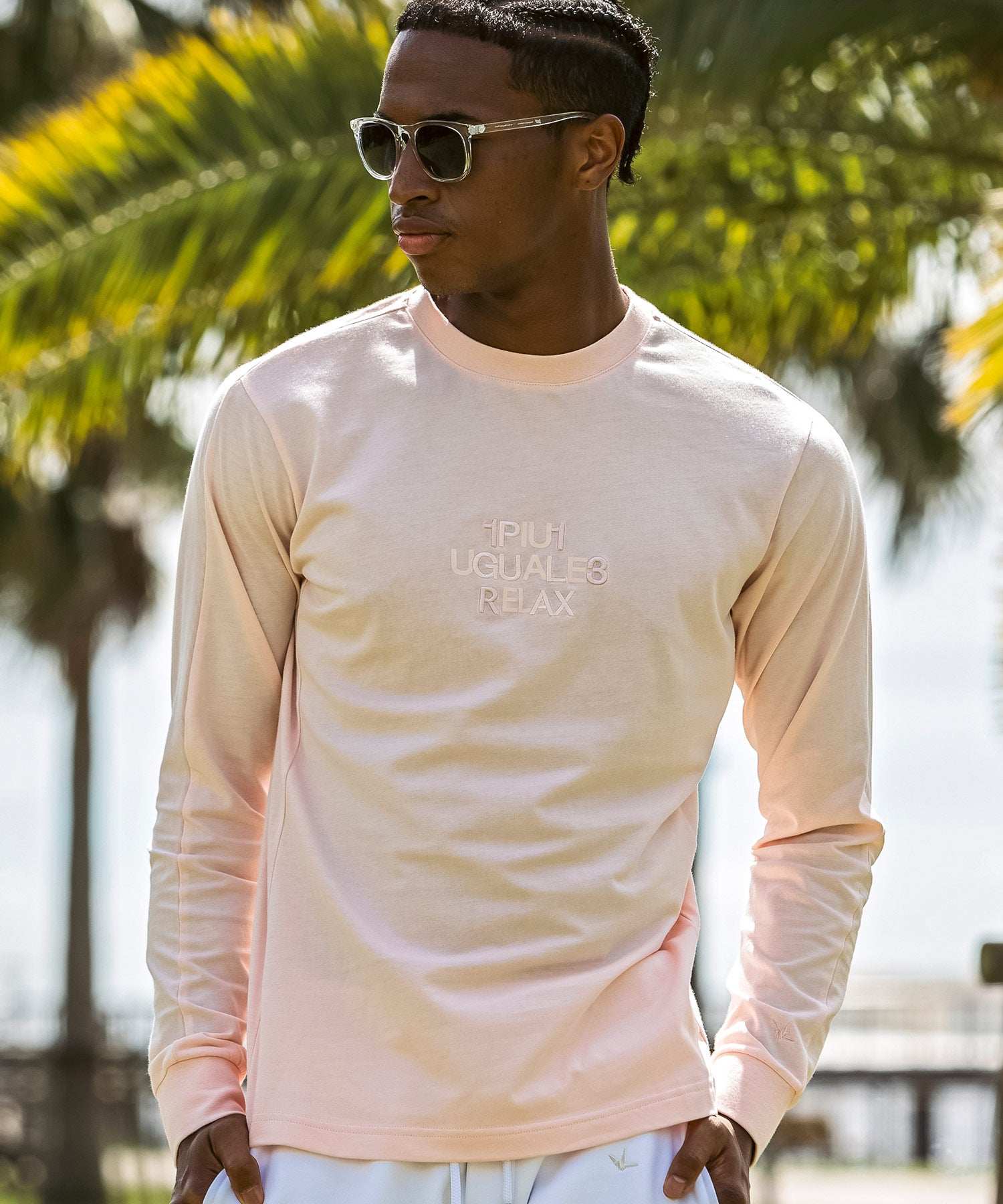 ウノ ピゥ ウノ ウグァーレ トレ リラックス 1PIU1UGUALE3 RELAX コンビネーションロゴロングTシャツ (ライトピンク) ライトピンク