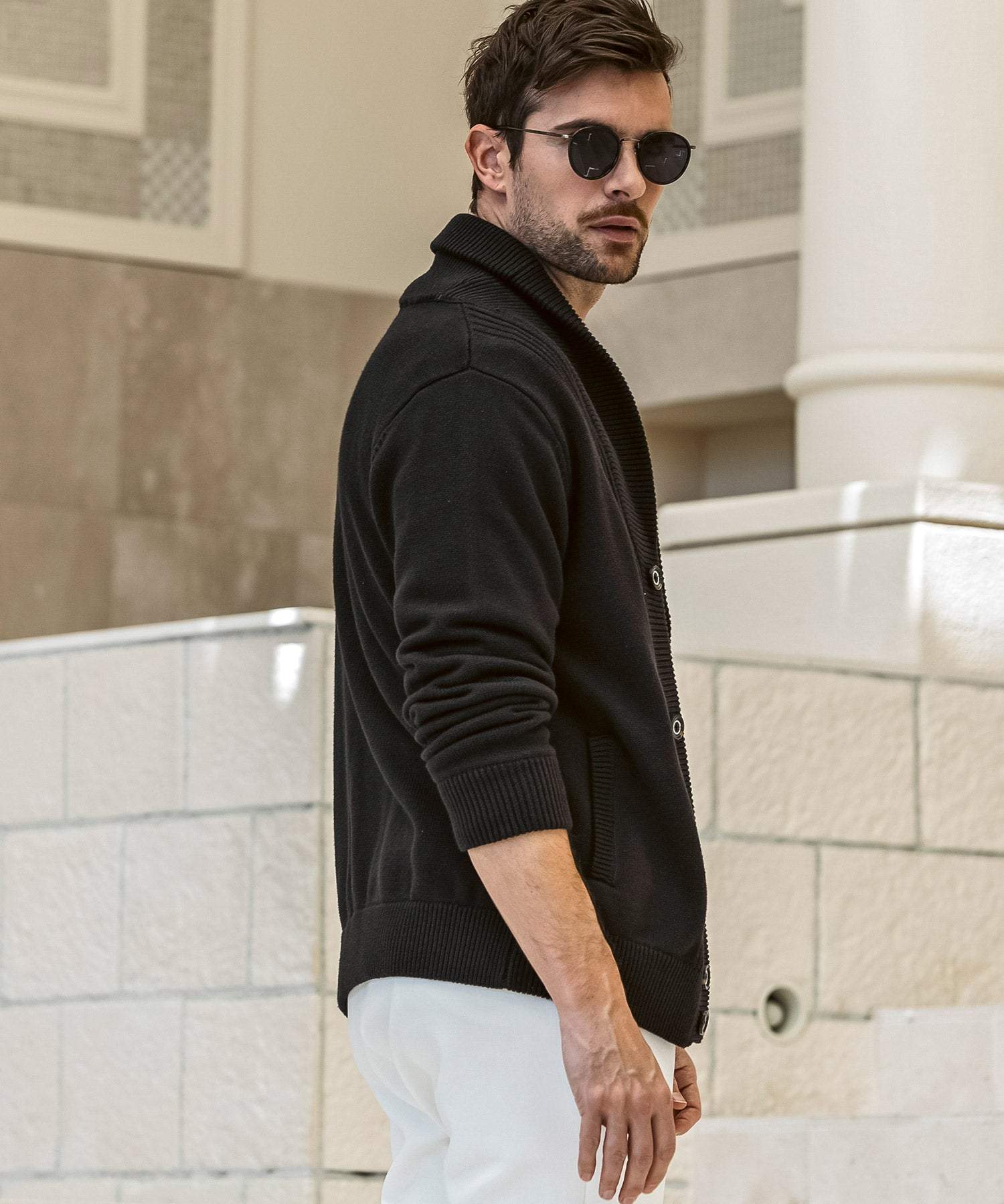 ウノ ピゥ ウノ ウグァーレ トレ リラックス 1PIU1UGUALE3 RELAX センターリブ ヘビーウェイト ニットカーディガン (ブラック) ブラック