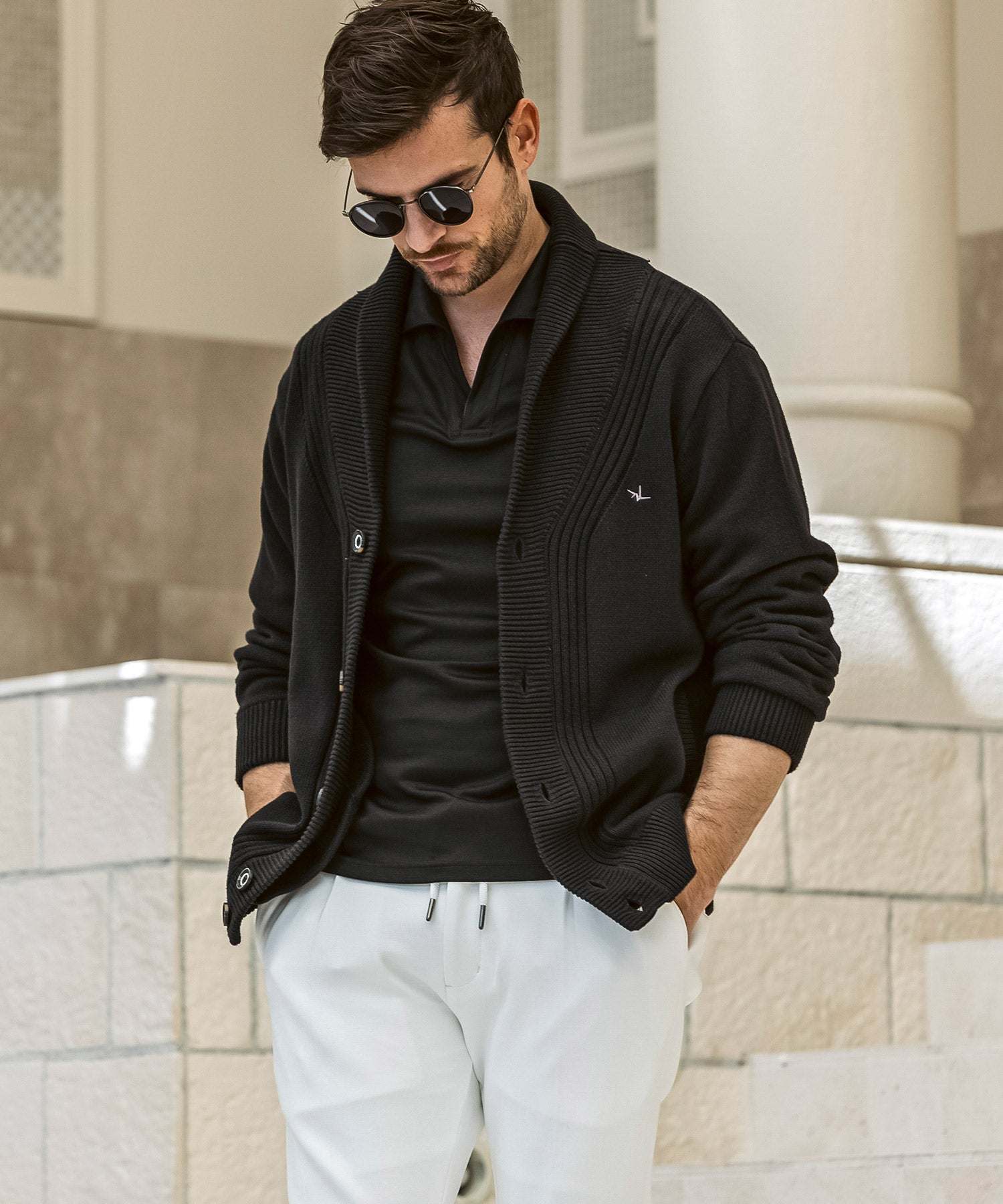 ウノ ピゥ ウノ ウグァーレ トレ リラックス 1PIU1UGUALE3 RELAX センターリブ ヘビーウェイト ニットカーディガン (ブラック) ブラック