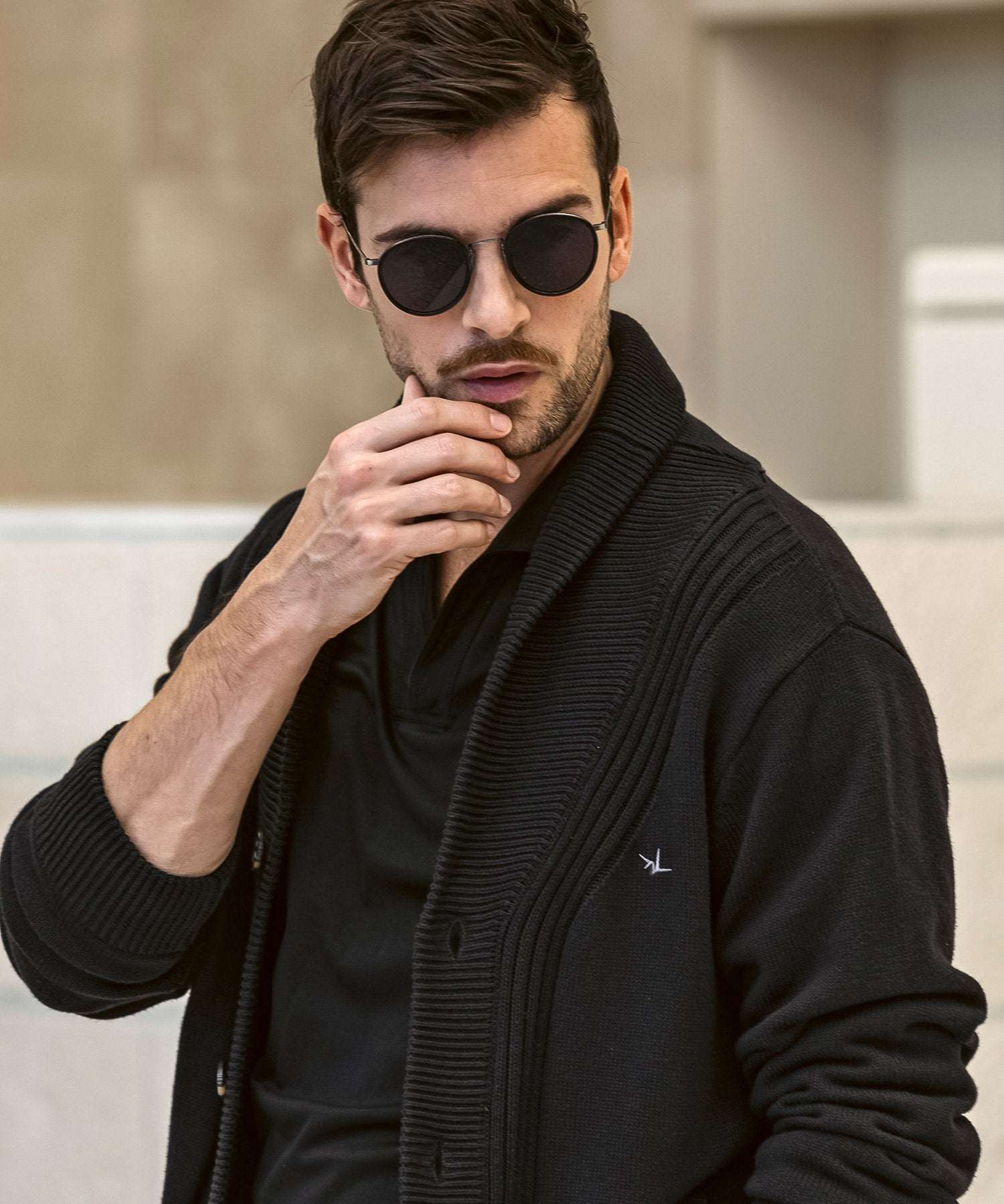 ウノ ピゥ ウノ ウグァーレ トレ リラックス 1PIU1UGUALE3 RELAX センターリブ ヘビーウェイト ニットカーディガン (ブラック) ブラック