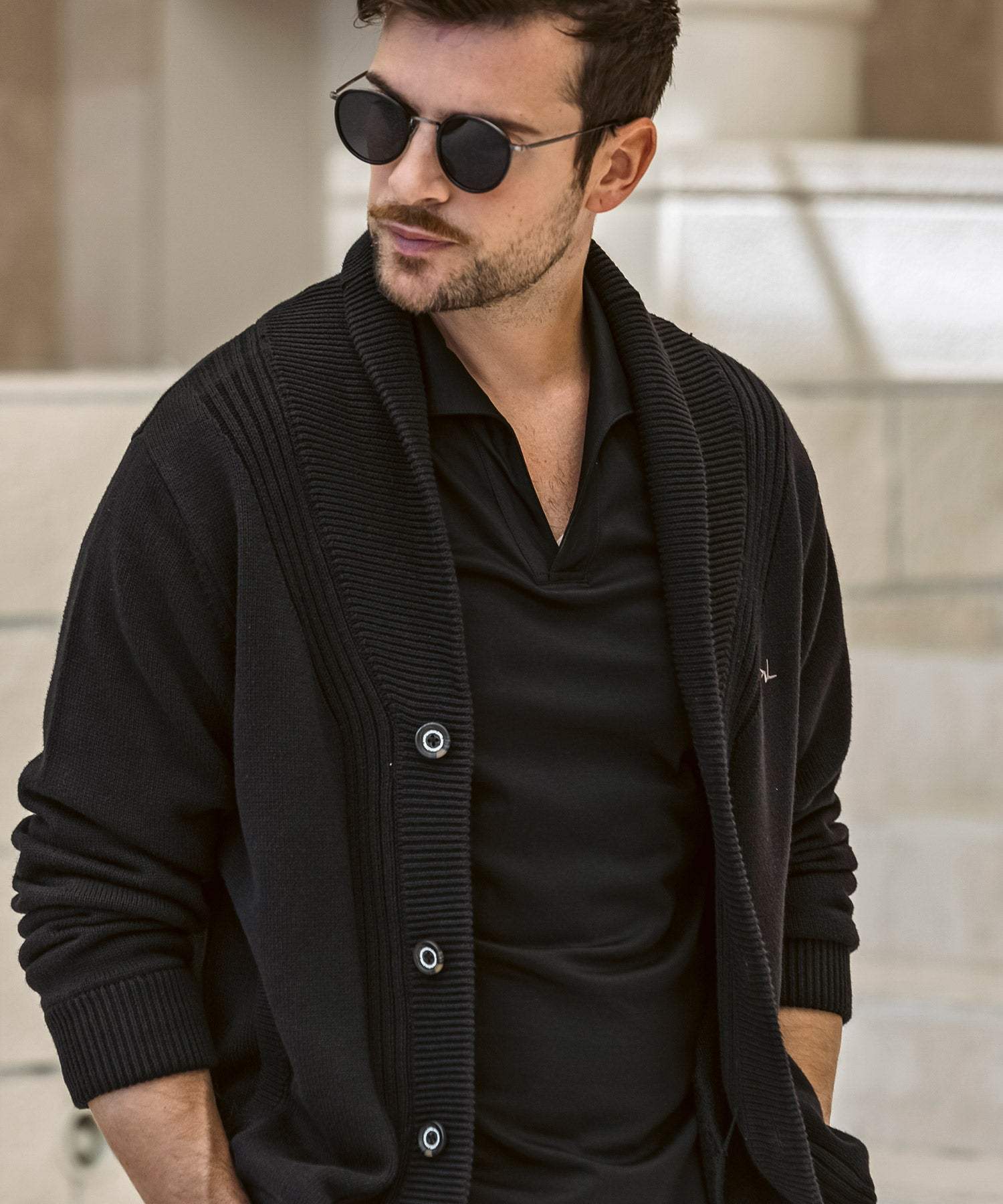 ウノ ピゥ ウノ ウグァーレ トレ リラックス 1PIU1UGUALE3 RELAX センターリブ ヘビーウェイト ニットカーディガン (ブラック) ブラック