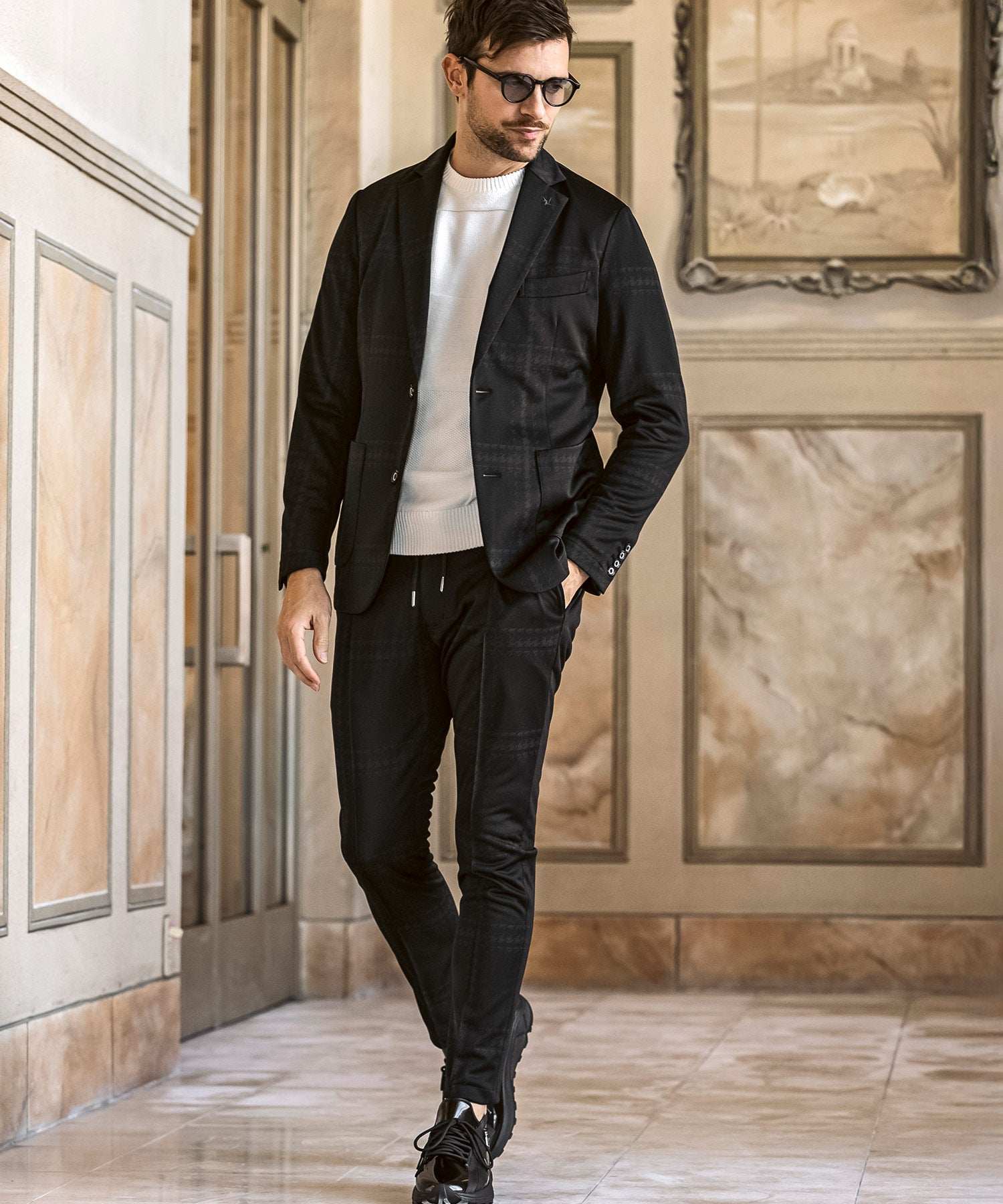 ウノ ピゥ ウノ ウグァーレ トレ リラックス 1PIU1UGUALE3 RELAX ブロックパターン ヘビーウェイト クルーネックニット (ホワイト) ホワイト