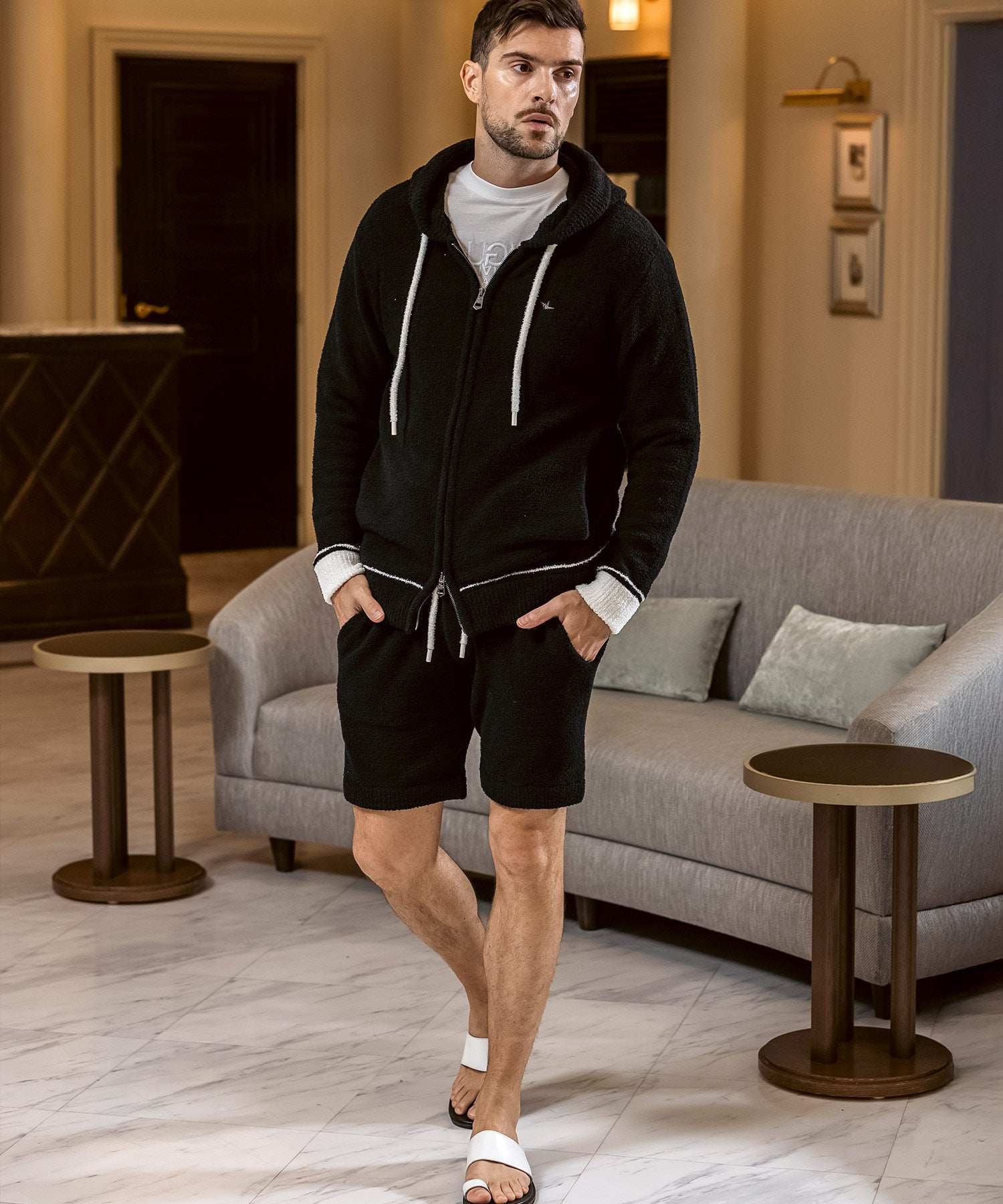 ウノ ピゥ ウノ ウグァーレ トレ リラックス 1PIU1UGUALE3 RELAX バイカラー ニットショーツ(保温性/伸縮性) (ブラック) ブラック