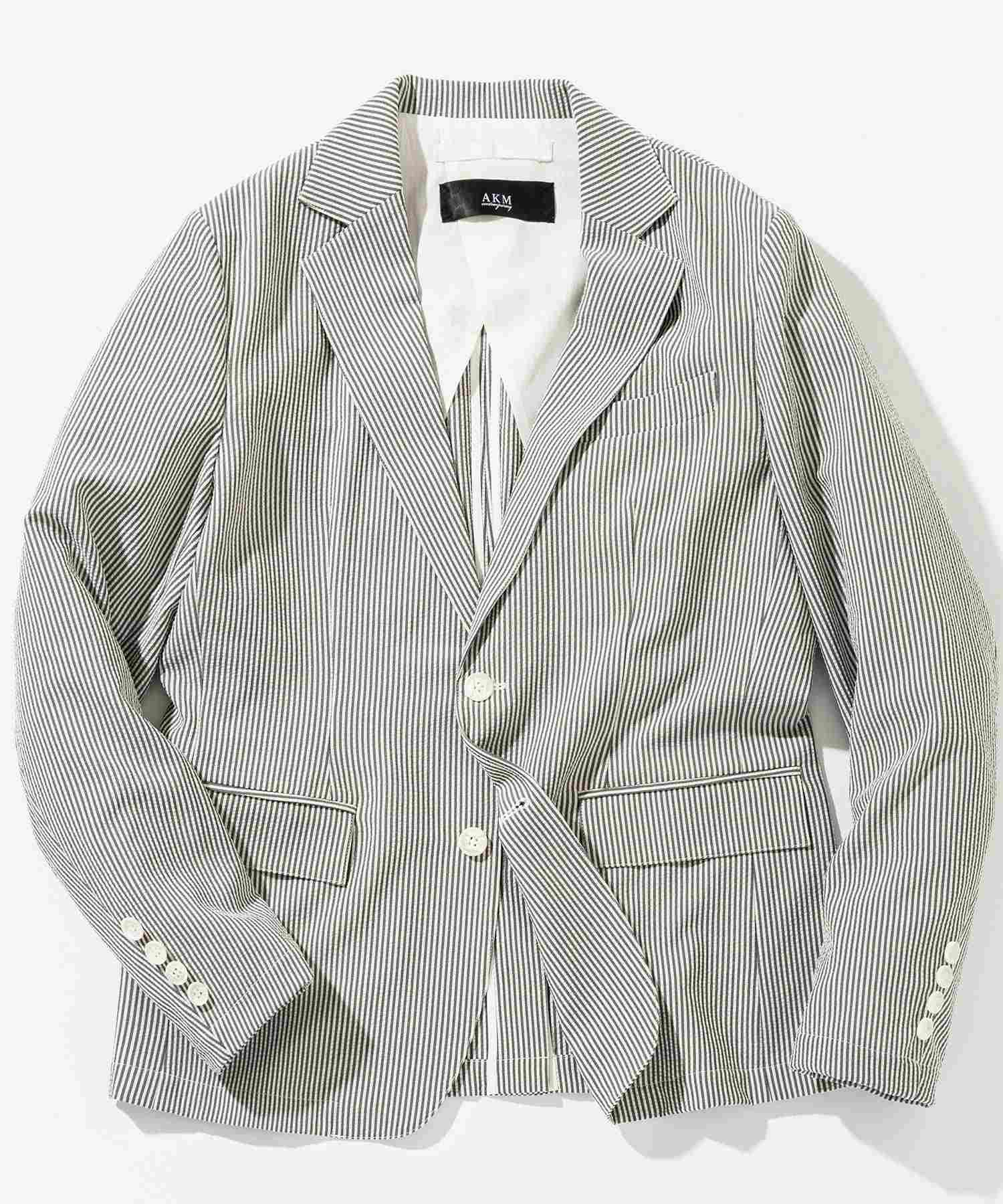 エイケイエムコンテンポラリー AKM Contemporary 【WEB・直営店限定】ピンストライプ シアサッカージャケット テーラードジャケット (ブラック×ホワイト) ブラック×ホワイト