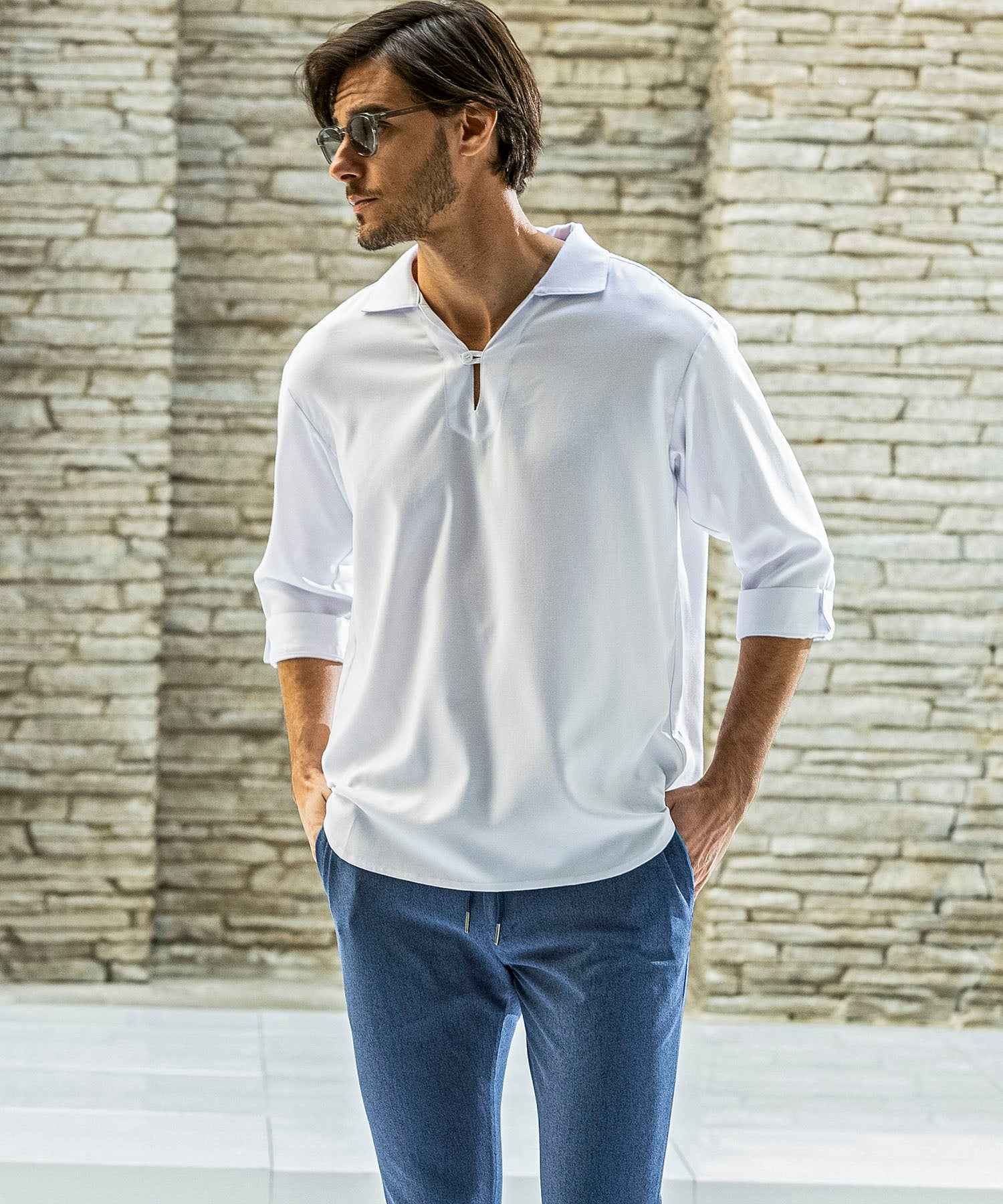 エイケイエムコンテンポラリー AKM Contemporary スキッパープルオーバーシャツ 半袖シャツ (オフホワイト) オフホワイト