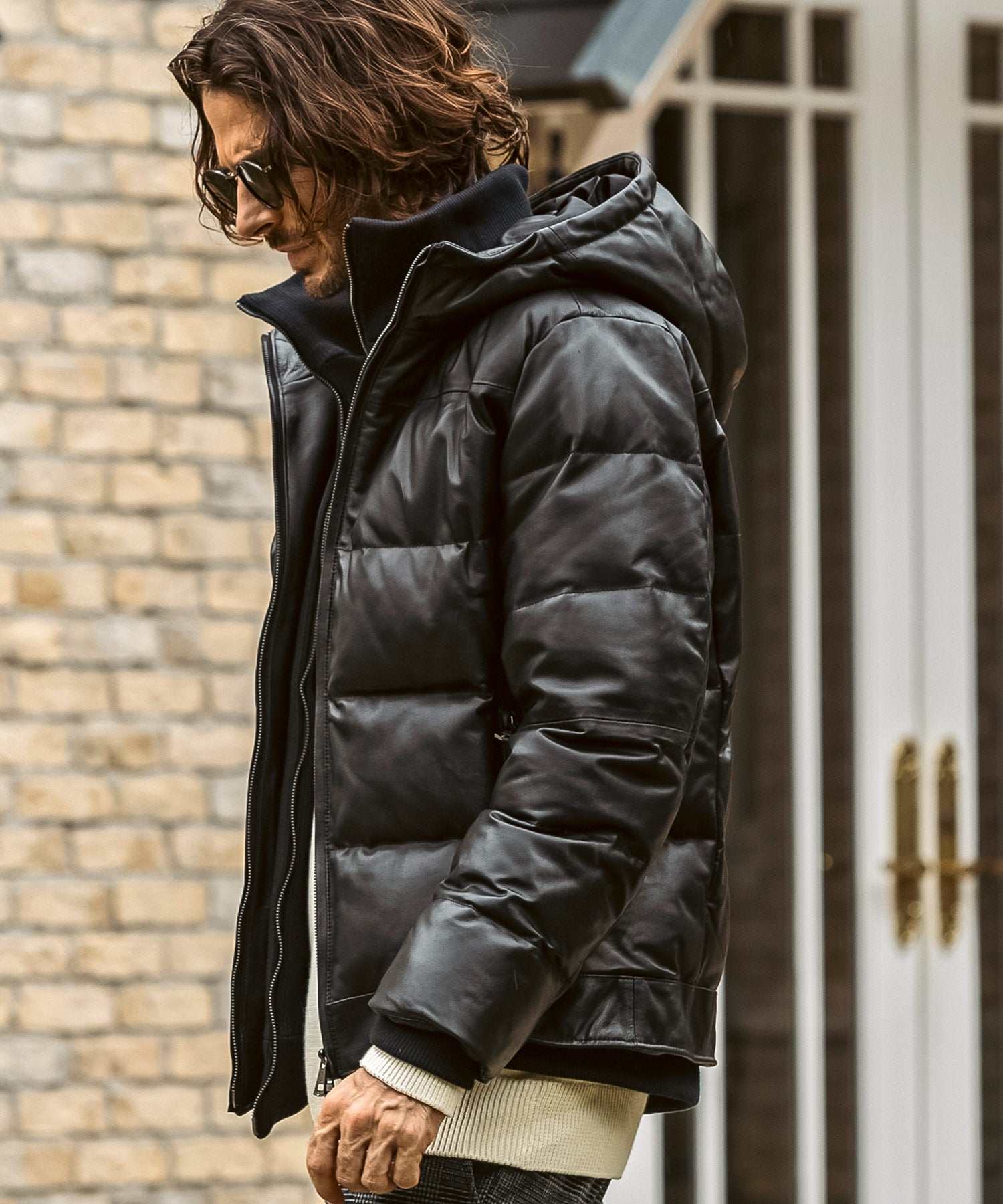 エイケイエムコンテンポラリー AKM Contemporary キルティング レザーレイヤード ダウンジャケット(保温性/防風性) (ブラック) ブラック