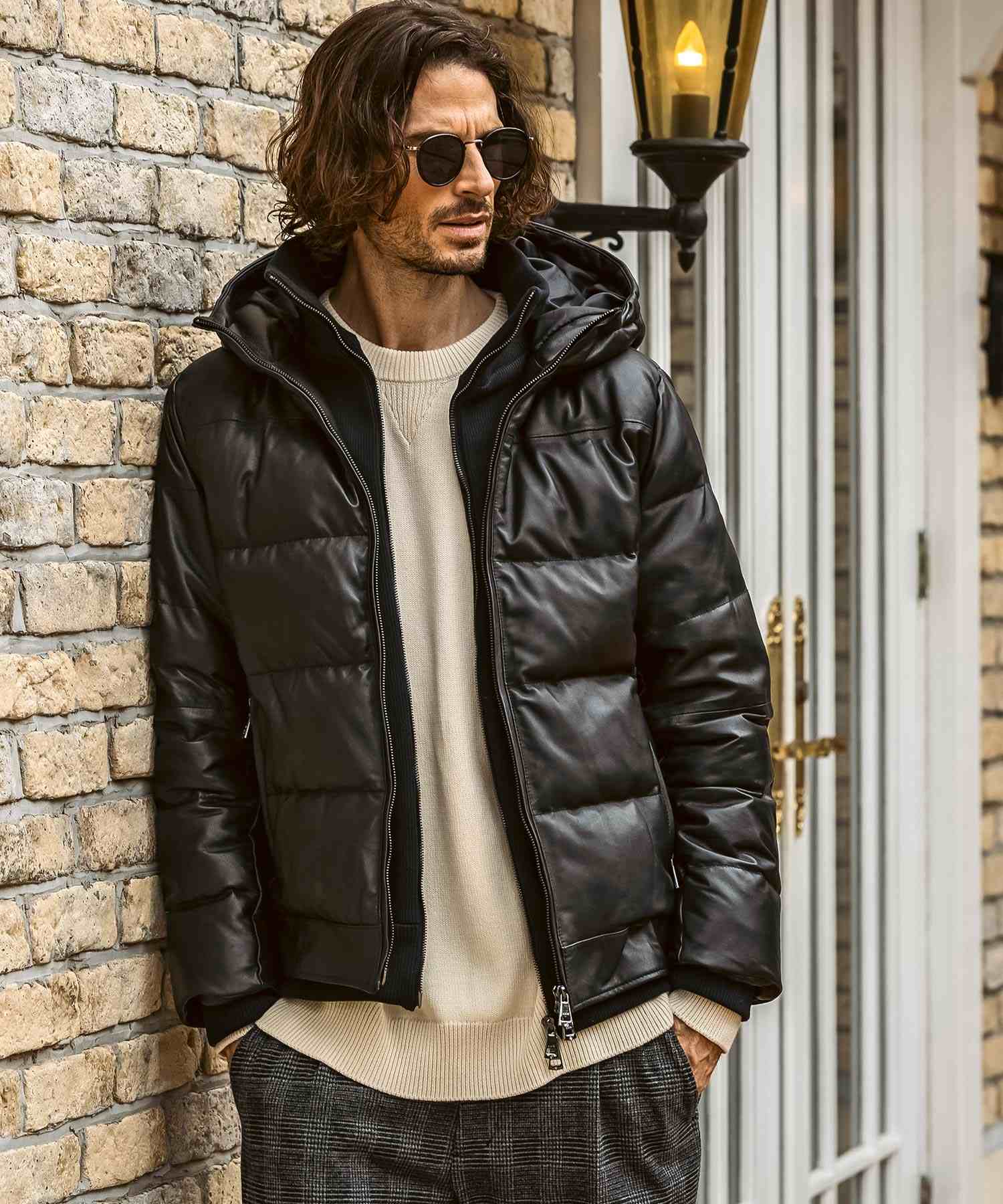 エイケイエムコンテンポラリー AKM Contemporary キルティング レザーレイヤード ダウンジャケット(保温性/防風性) (ブラック) ブラック