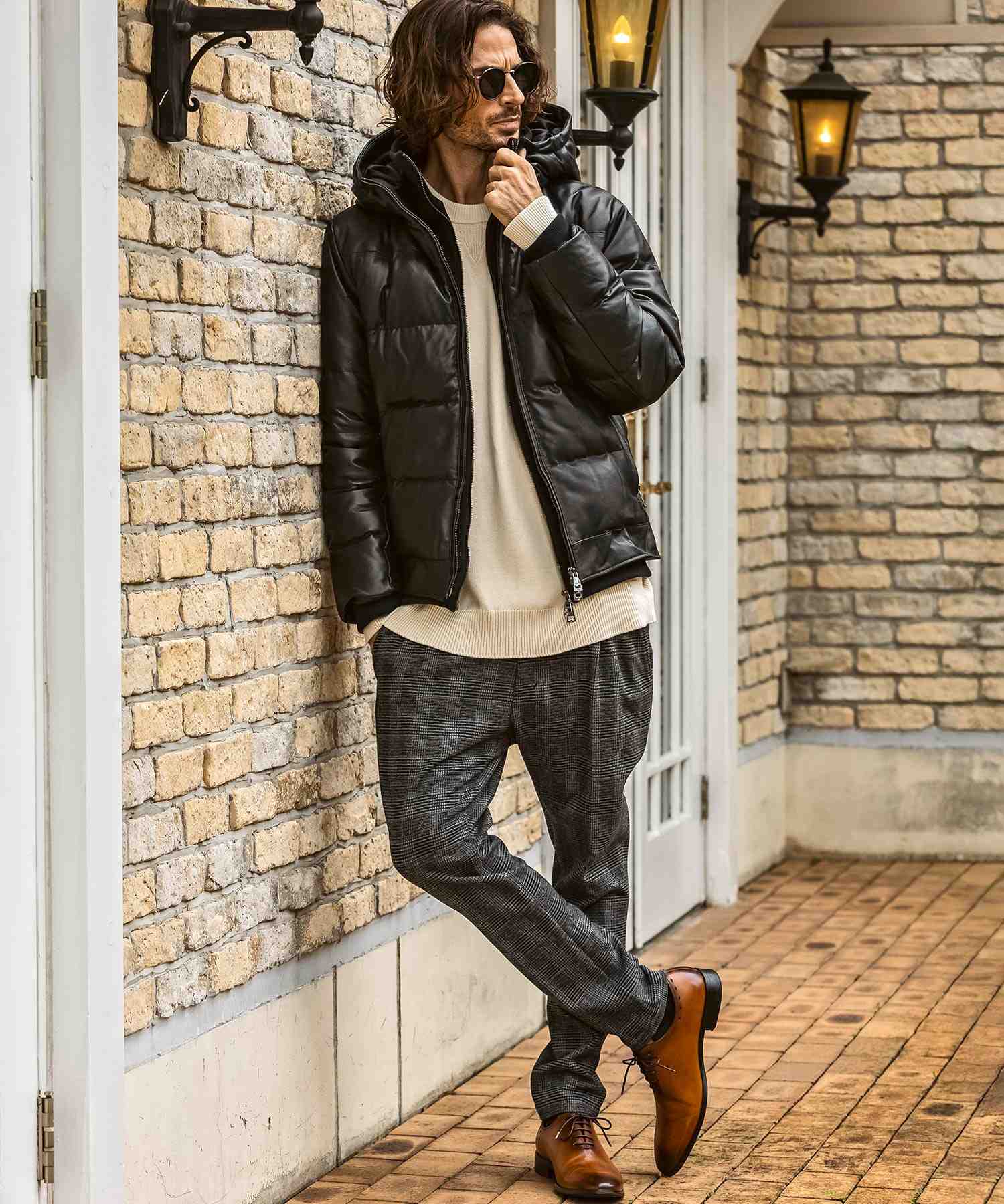 エイケイエムコンテンポラリー AKM Contemporary キルティング レザーレイヤード ダウンジャケット(保温性/防風性) (ブラック) ブラック