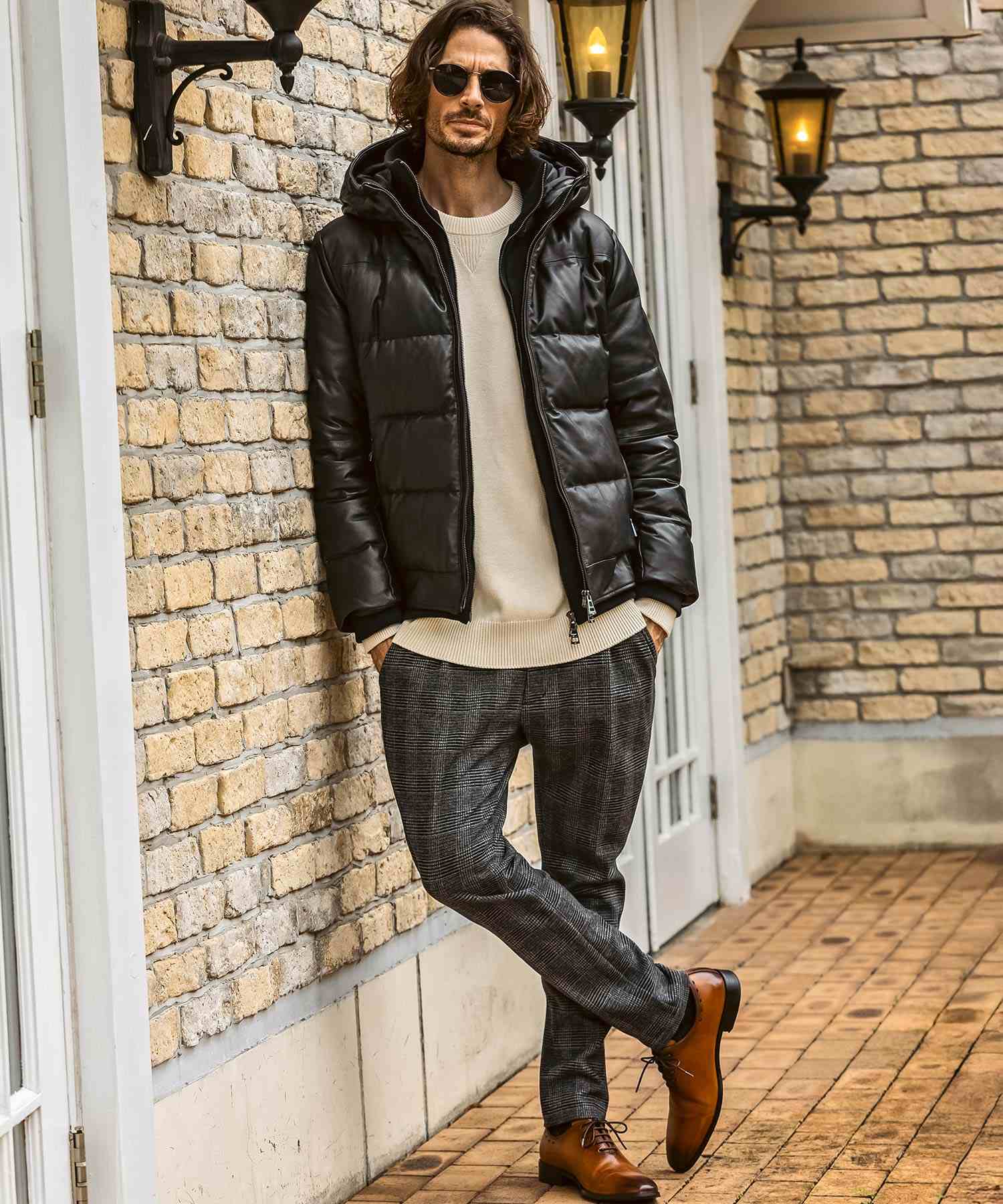 エイケイエムコンテンポラリー AKM Contemporary キルティング レザーレイヤード ダウンジャケット(保温性/防風性) (ブラック) ブラック