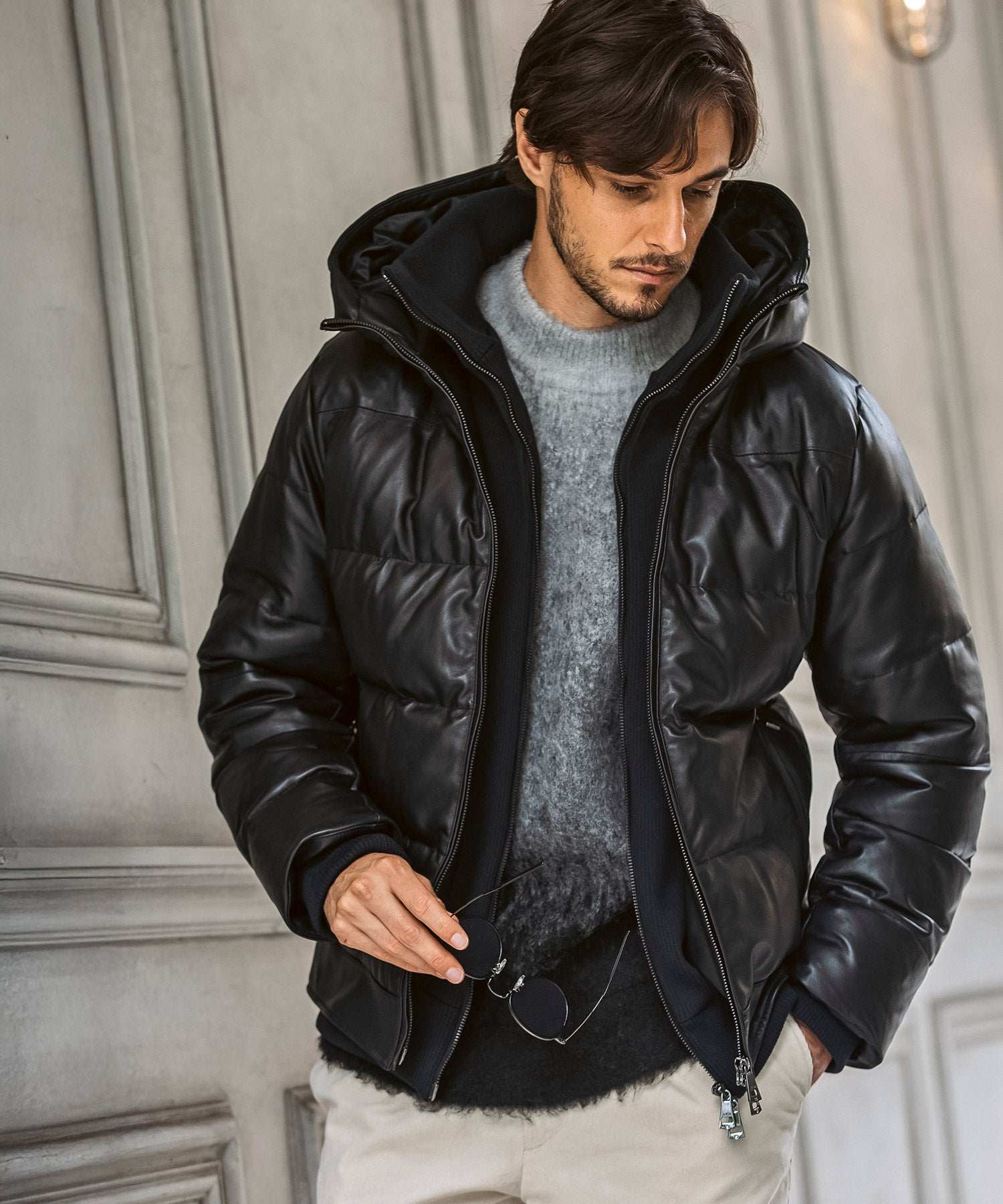 エイケイエムコンテンポラリー AKM Contemporary キルティング レザーレイヤード ダウンジャケット(保温性/防風性) (ブラック) ブラック