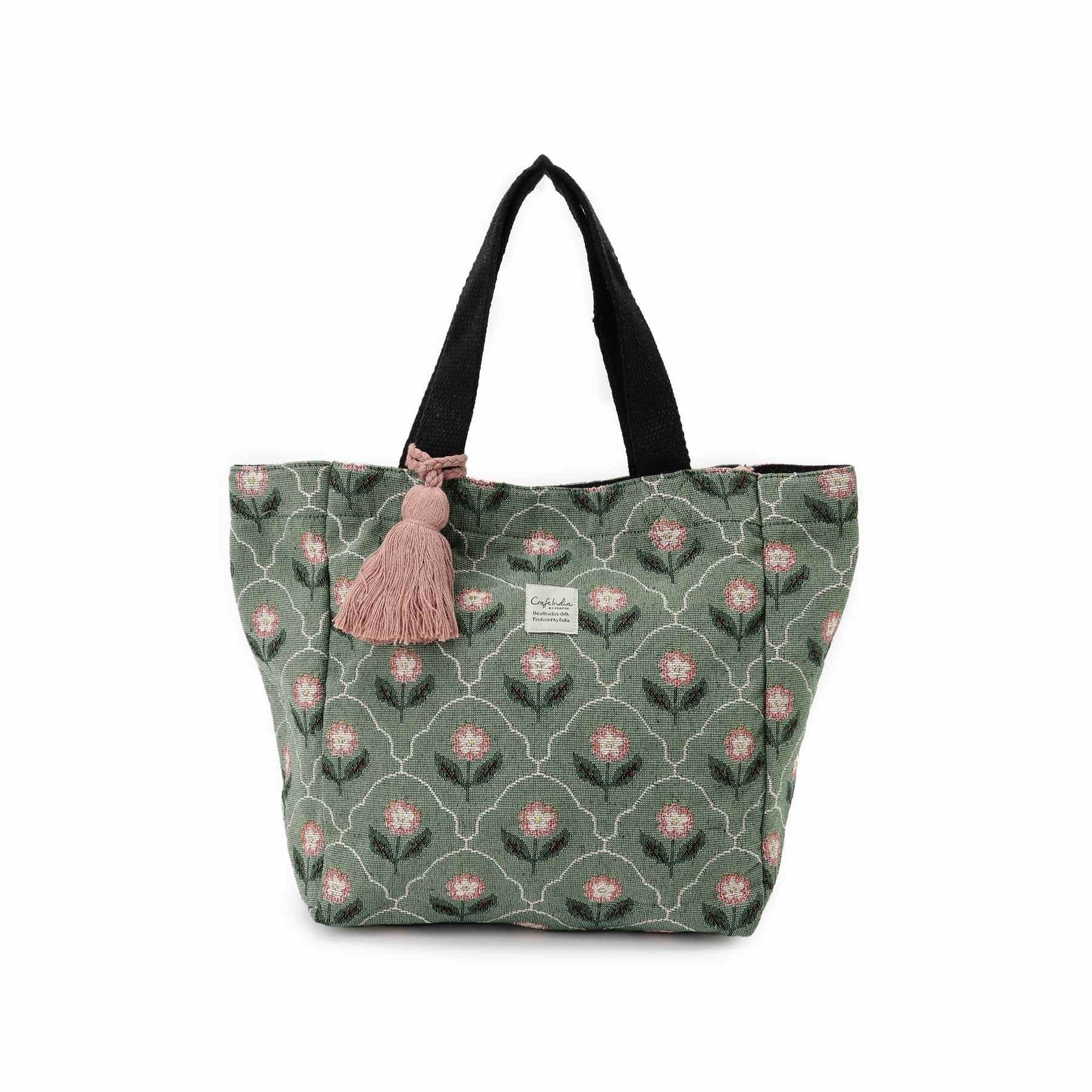 シューラルー SHOO・LA・RUE インド製ジャカードランチトートバッグ (グリーン(422)) グリーン(422)