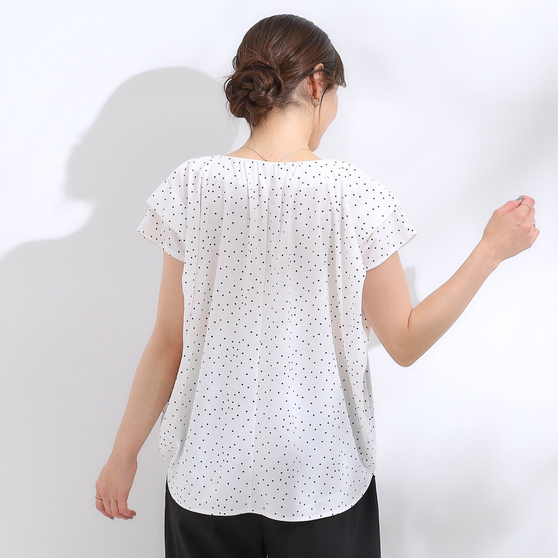 シューラルー SHOO・LA・RUE 【シューアイス】ドット柄デザイントップス (ブラック(619)) ブラック(619)