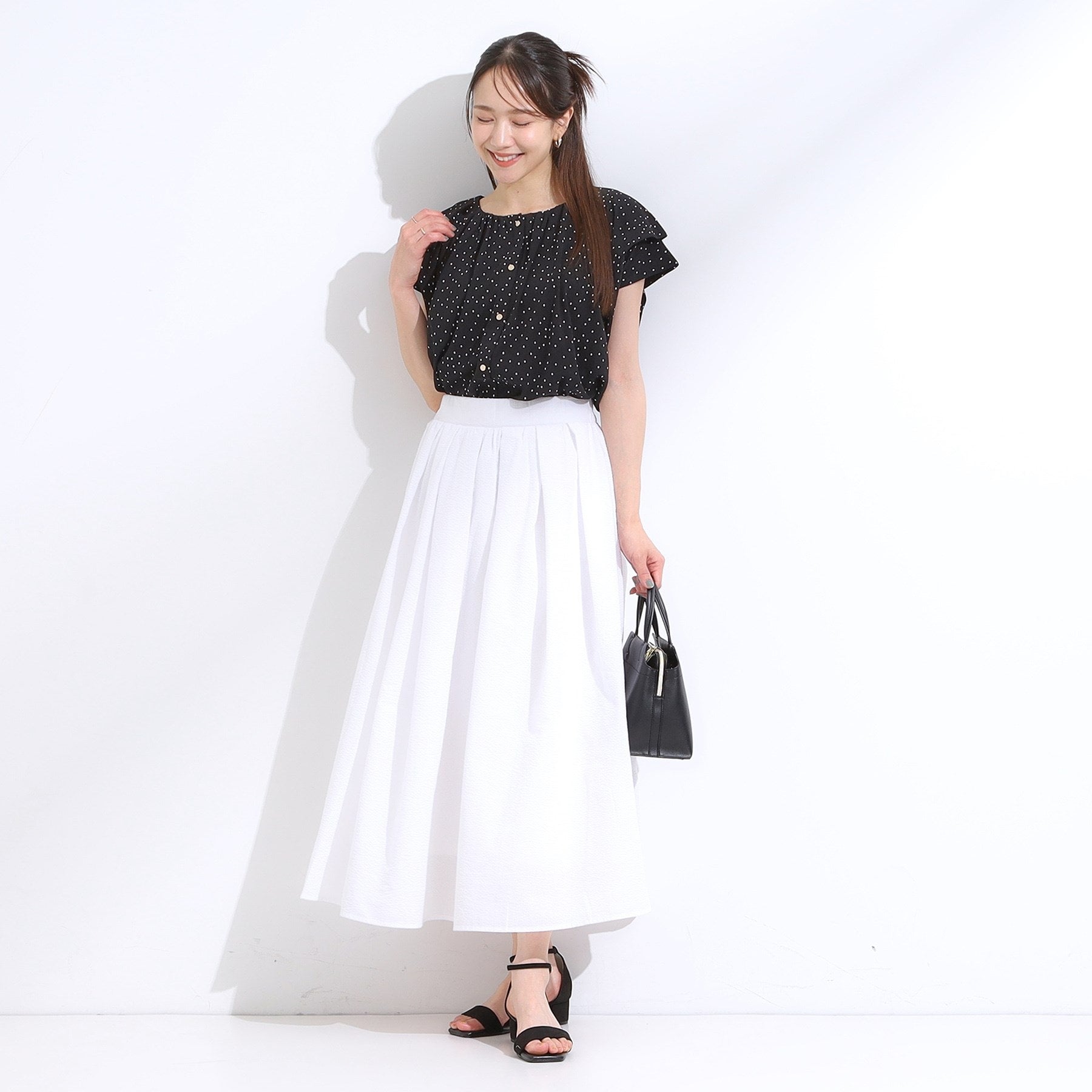 シューラルー SHOO・LA・RUE 【シューアイス】ドット柄デザイントップス (ブラック(619)) ブラック(619)