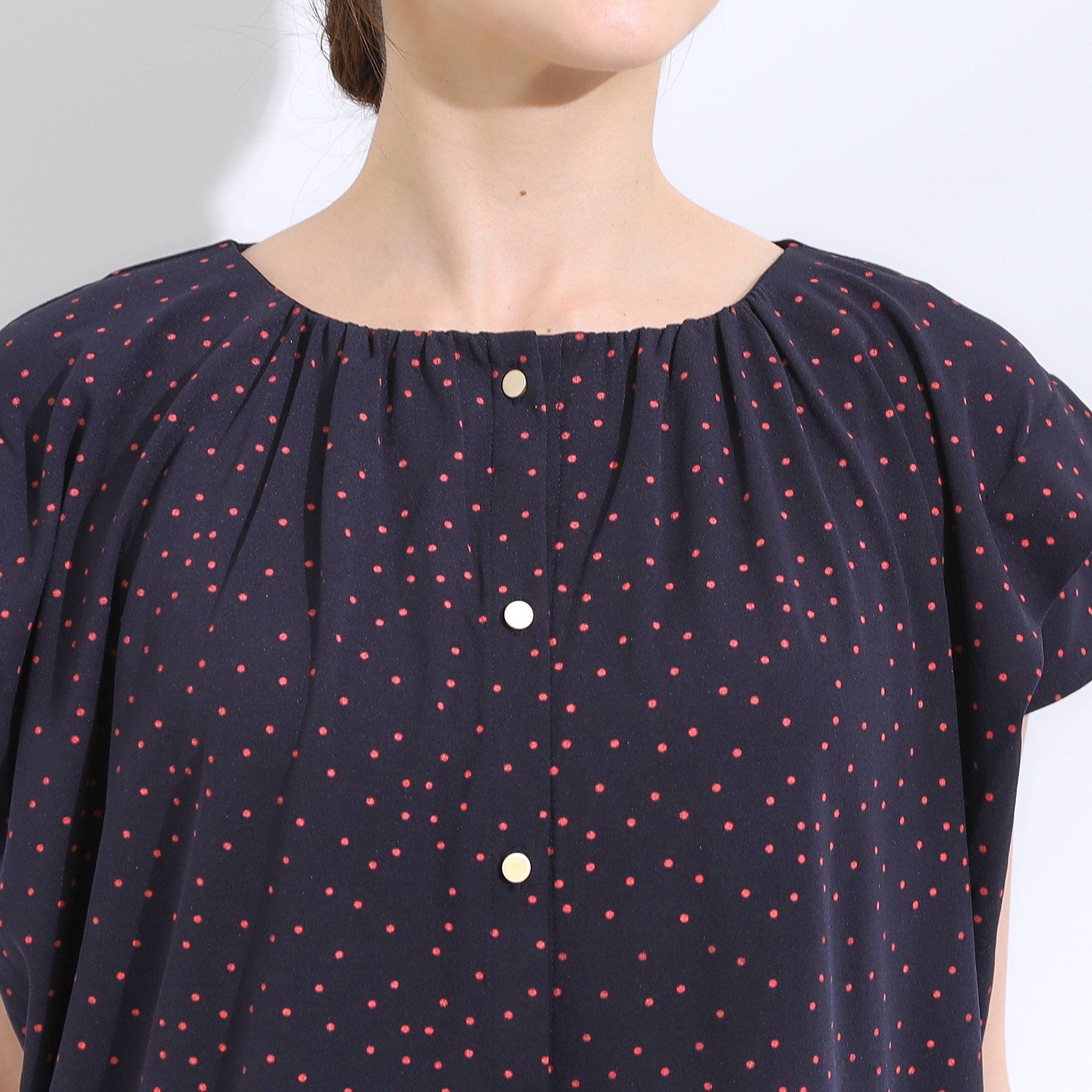 シューラルー SHOO・LA・RUE 【シューアイス】ドット柄デザイントップス (ブラック(619)) ブラック(619)