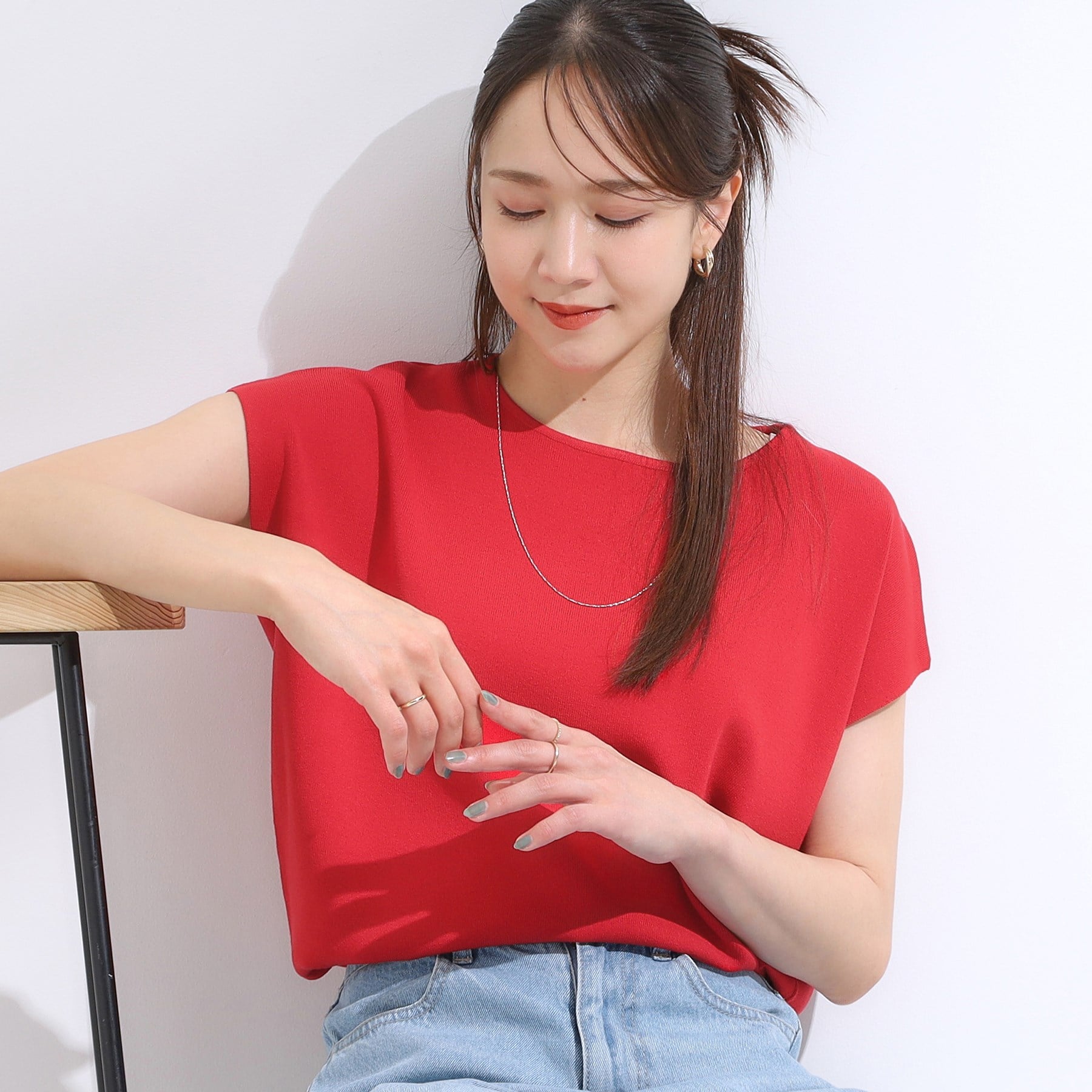 シューラルー SHOO・LA・RUE 【シューアイス/洗える】総針フレンチニット (レッド(062)) レッド(062)