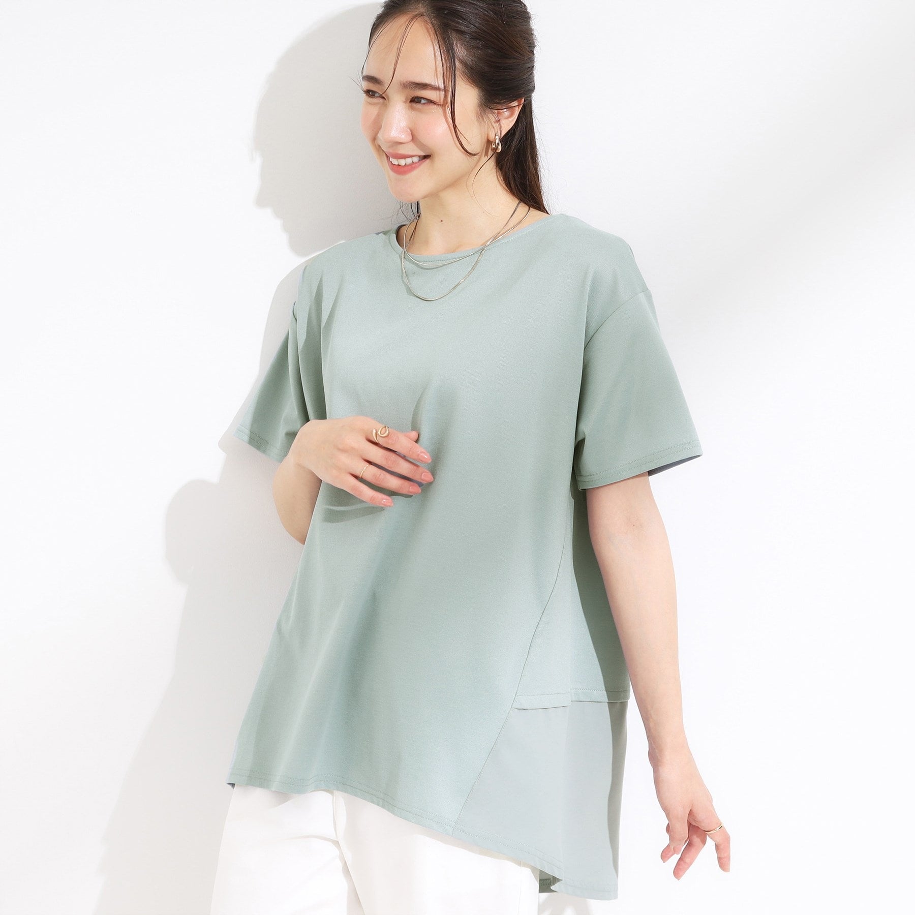 シューラルー SHOO・LA・RUE Aラインチュニックワンピース (ミントグリーン(021)) ミントグリーン(021)