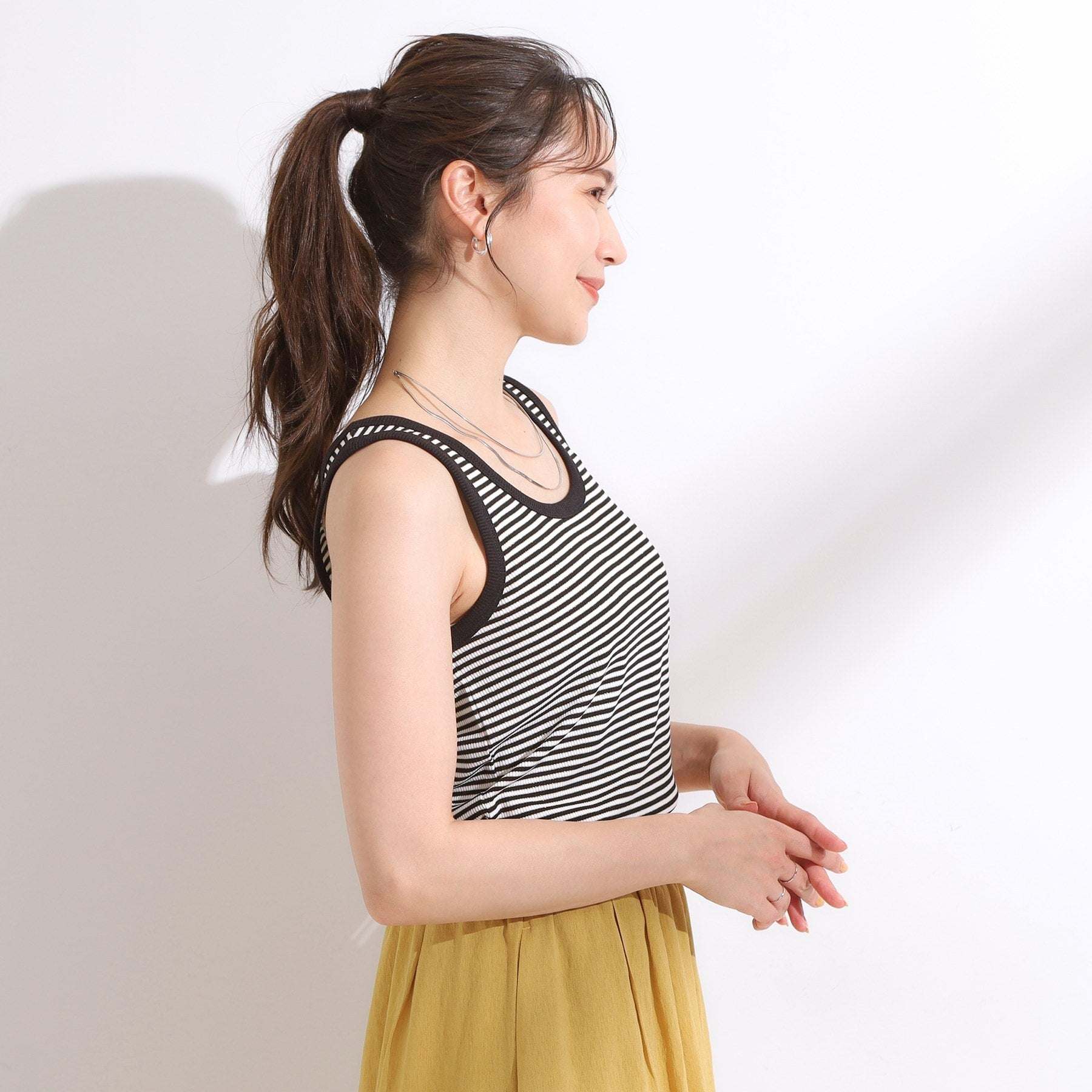 シューラルー SHOO・LA・RUE テレコタンクトップ (ブラック(019)) ブラック(019)